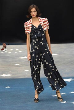 Chanel By Karl Lagerfeld Runway Star & Moon CC Logo Printed Silk Ensemble SS2008