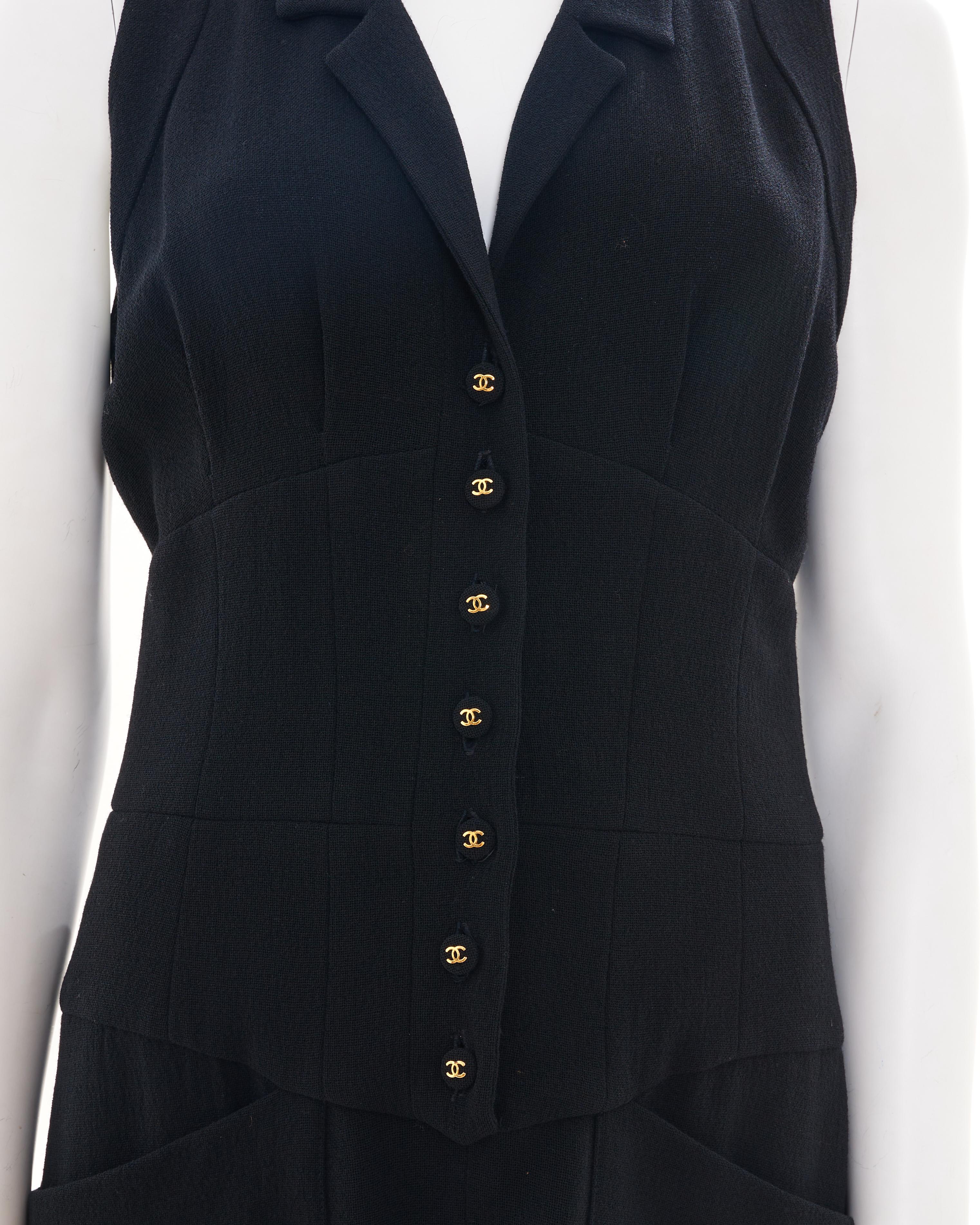 Women's Chanel by Karl Lagerfeld S/S 1995 Midi Black Sleeveless Dress with Button For Sale