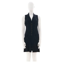 Chanel by Karl Lagerfeld S/S 1995 Midi Black Sleeveless Dress with Button