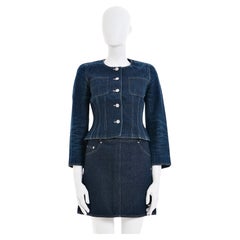 Vintage Chanel by Karl Lagerfeld S/S 1996 Blue denim indigo jacket and mini skirt set