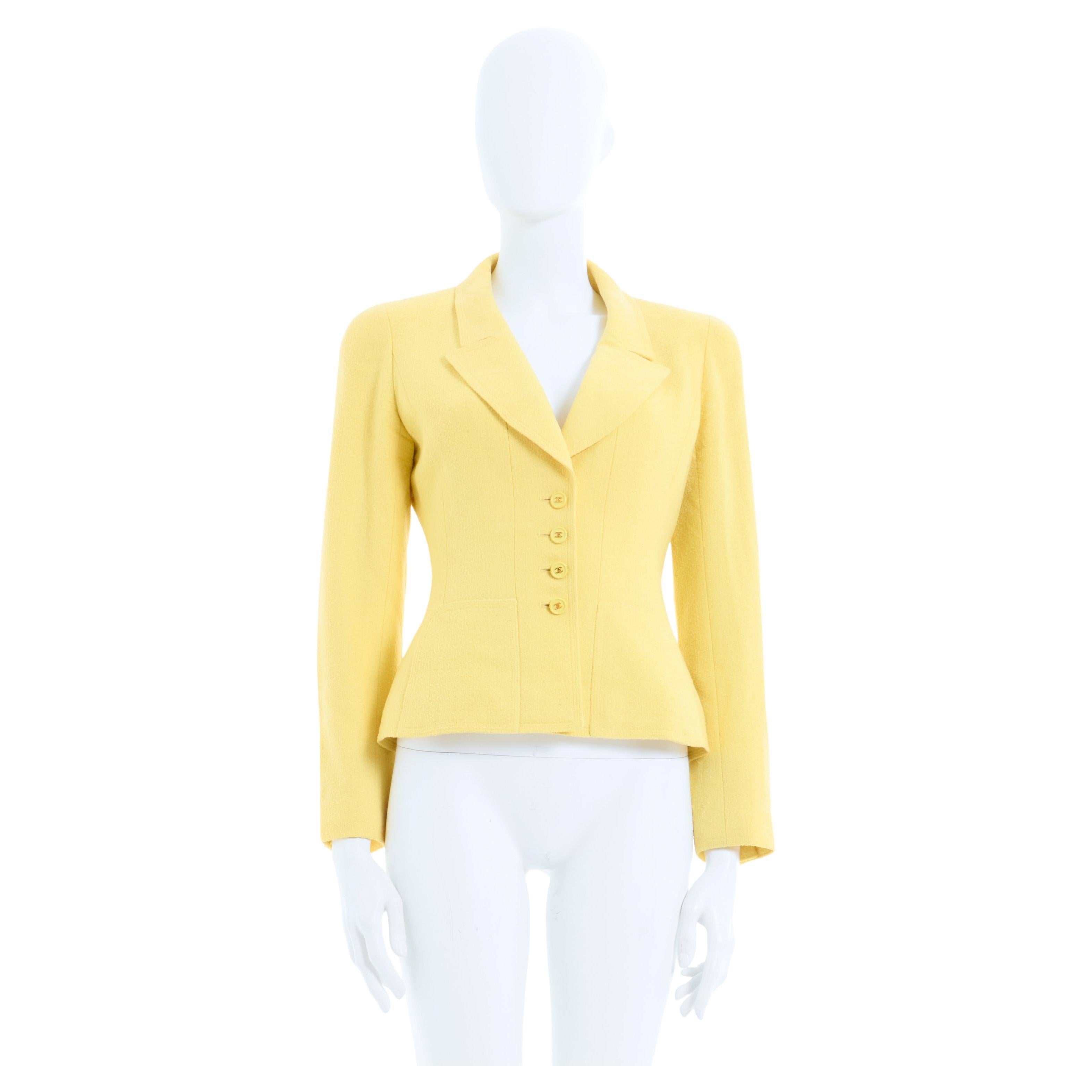 Chanel by Karl Lagerfeld S/S 1997 Yellow CC logo fitted jacket  For Sale