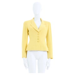 Retro Chanel by Karl Lagerfeld S/S 1997 Yellow CC logo fitted jacket 