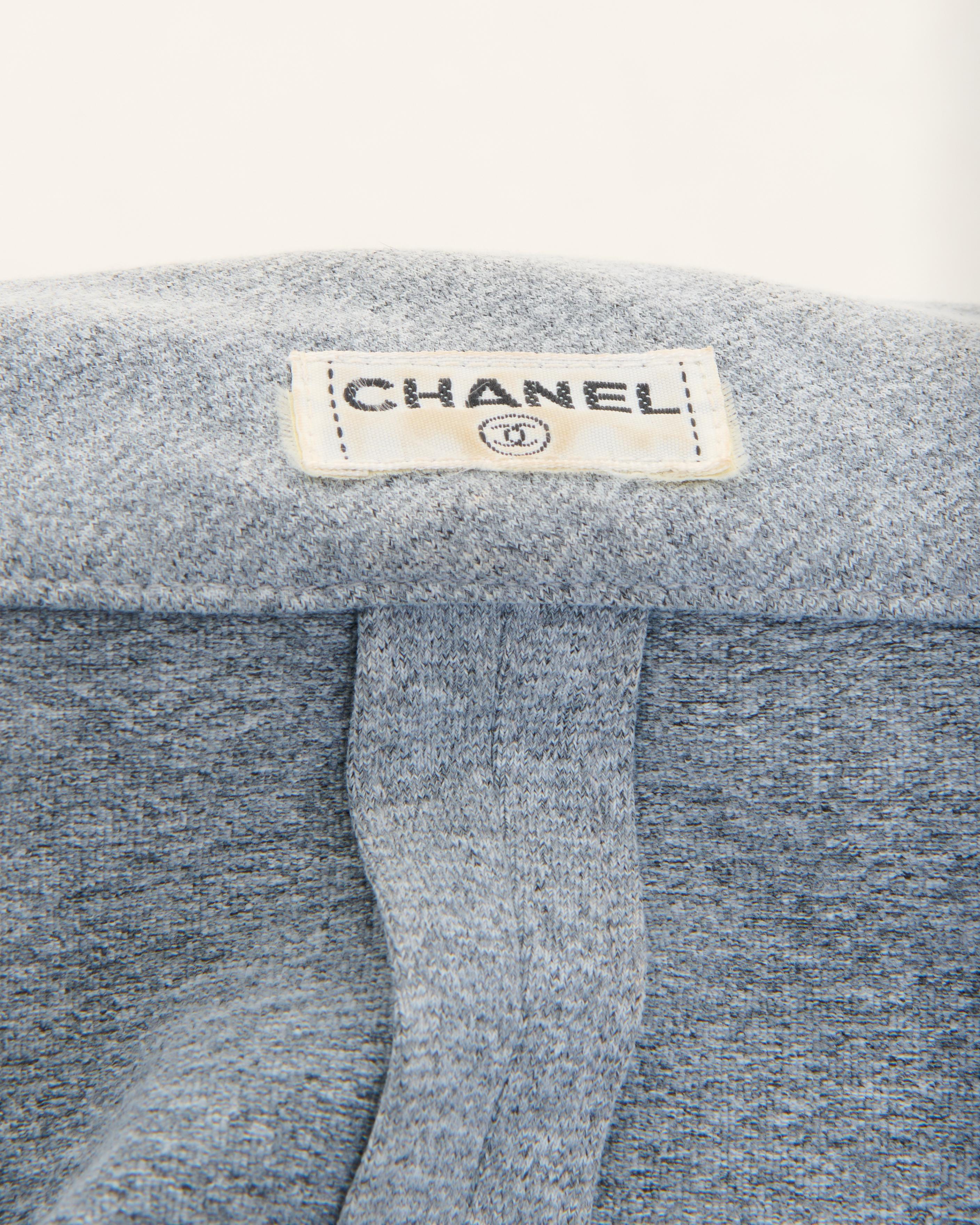 Chanel by Karl Lagerfeld S/S 1998 Grey Cotton Twin Set Jacket and T-Shirt For Sale 7
