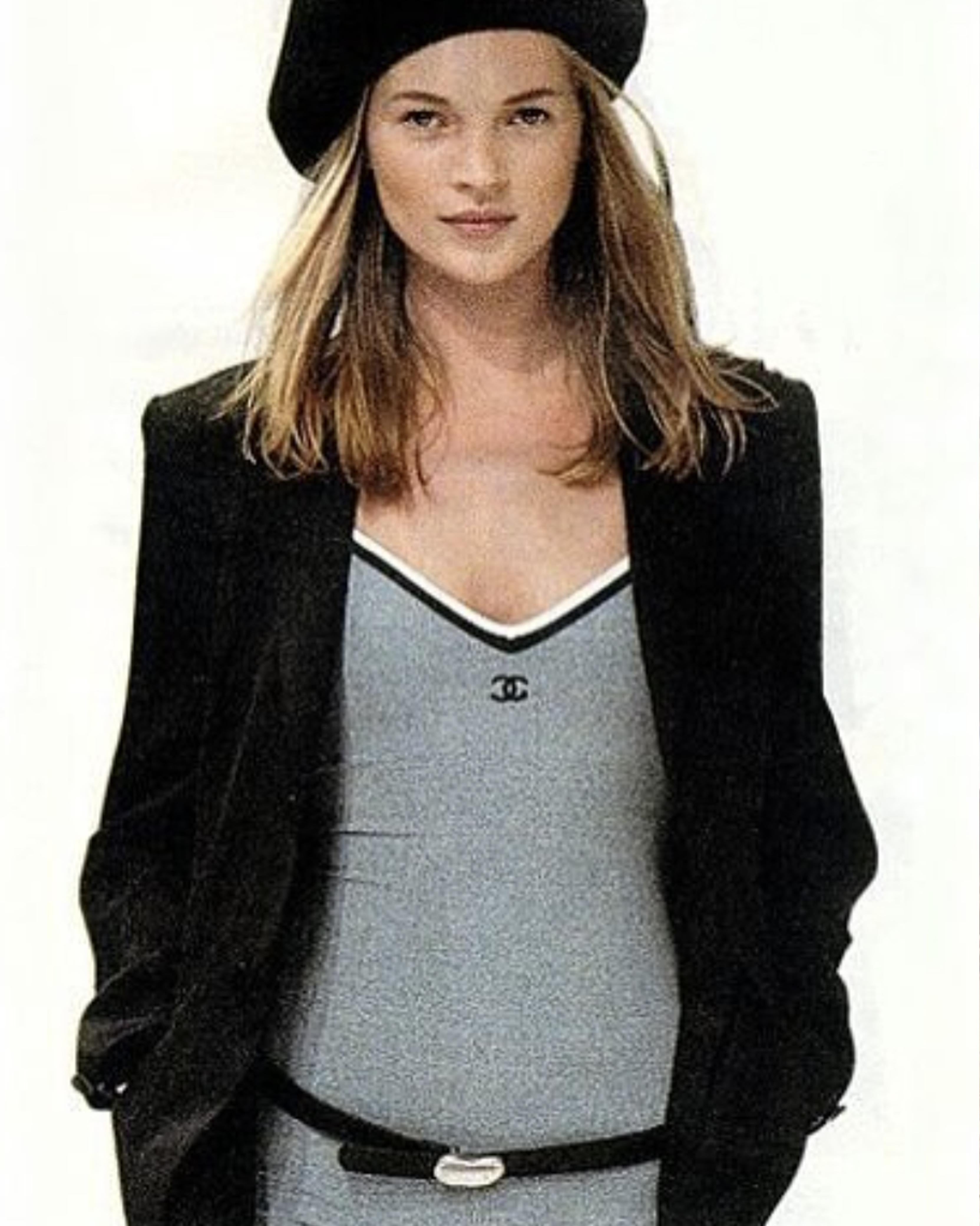 Chanel by Karl Lagerfeld S/S 1998 Grey Cotton Twin Set Jacket and T-Shirt For Sale 2