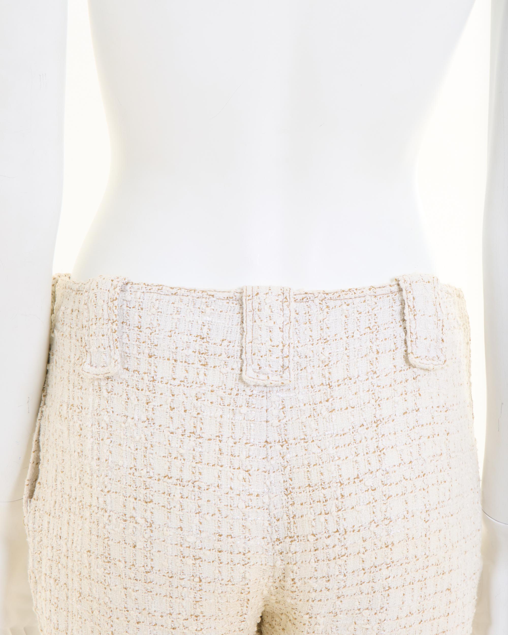 Chanel by Karl Lagerfeld S/S 2001 Off-White bouclé shirt jacket and pants set in vendita 6