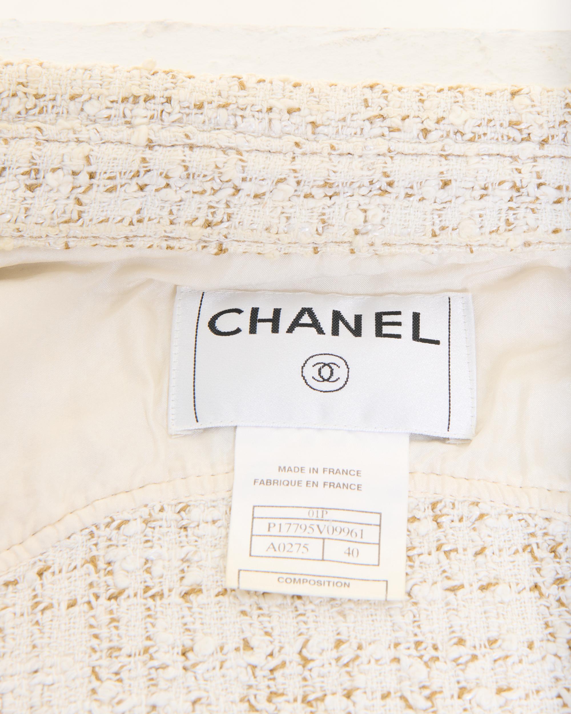 Chanel by Karl Lagerfeld S/S 2001 Ensemble veste chemise bouclée et pantalon Off-White  en vente 9