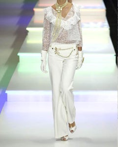 Chanel by Karl Lagerfeld S/S 2001 White ribbed high waisted flare pants