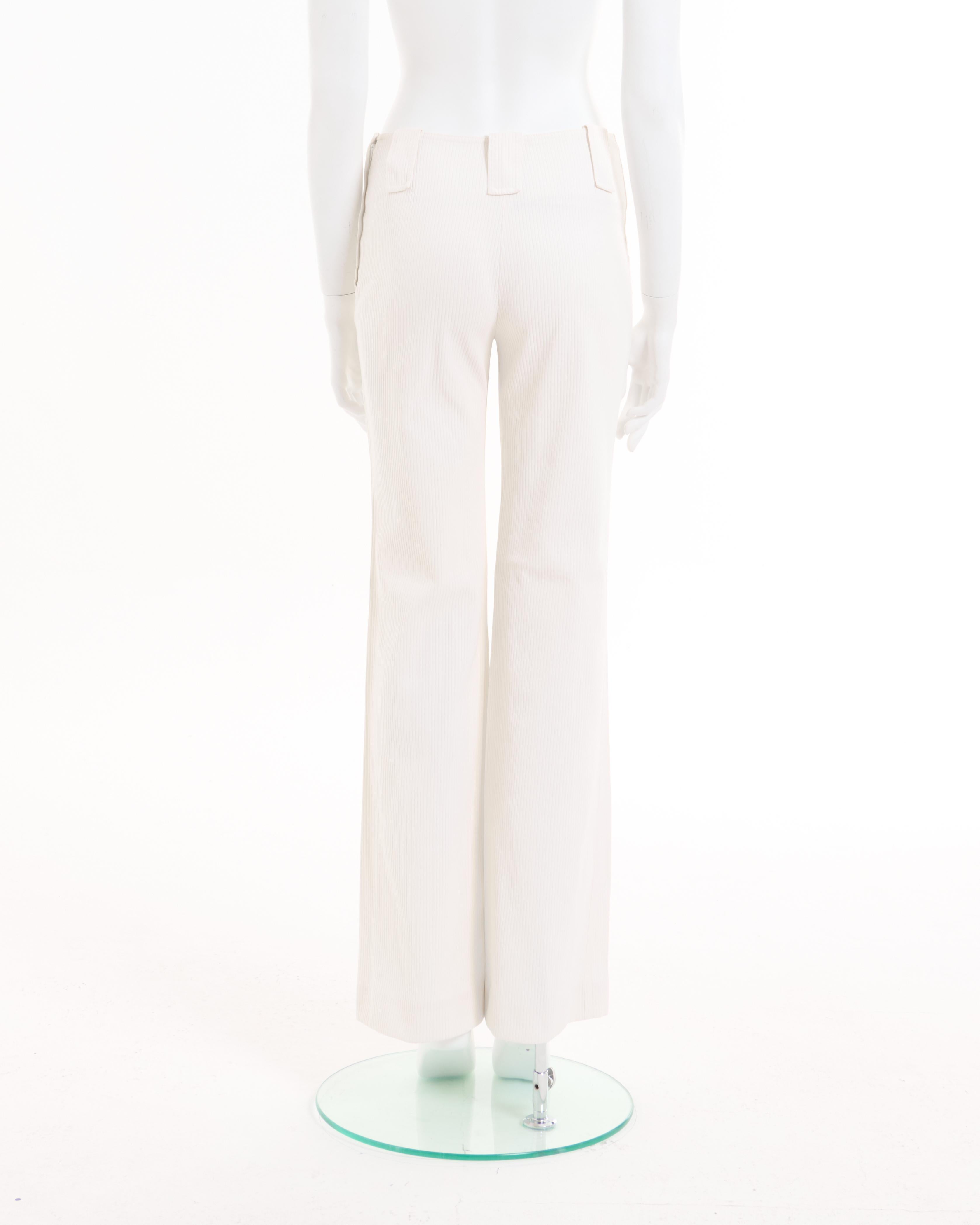 Chanel by Karl Lagerfeld S/S 2001 Pantalon évasé à taille haute en côtes blanches Pour femmes en vente