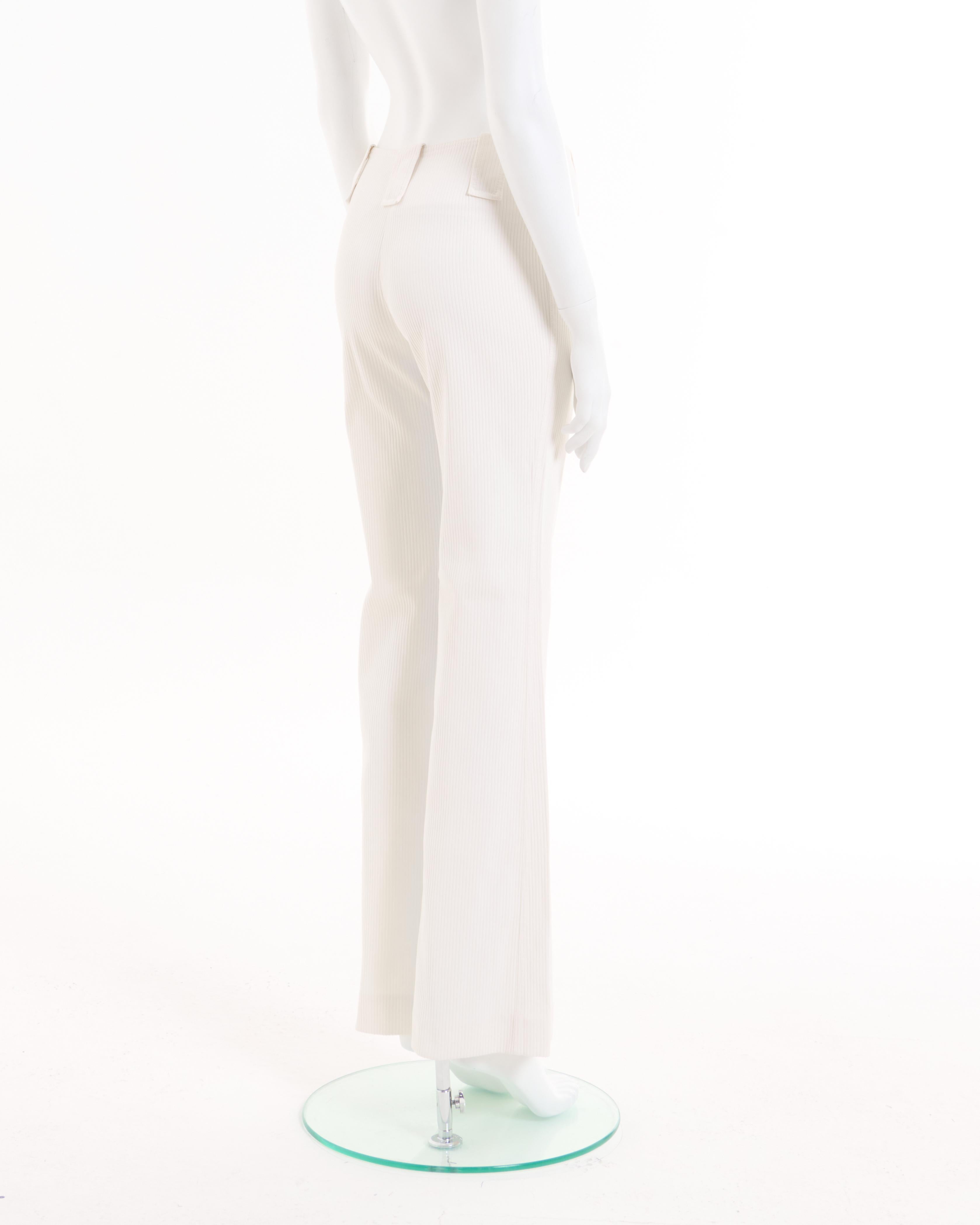 Chanel by Karl Lagerfeld S/S 2001 Pantalon évasé à taille haute en côtes blanches en vente 1