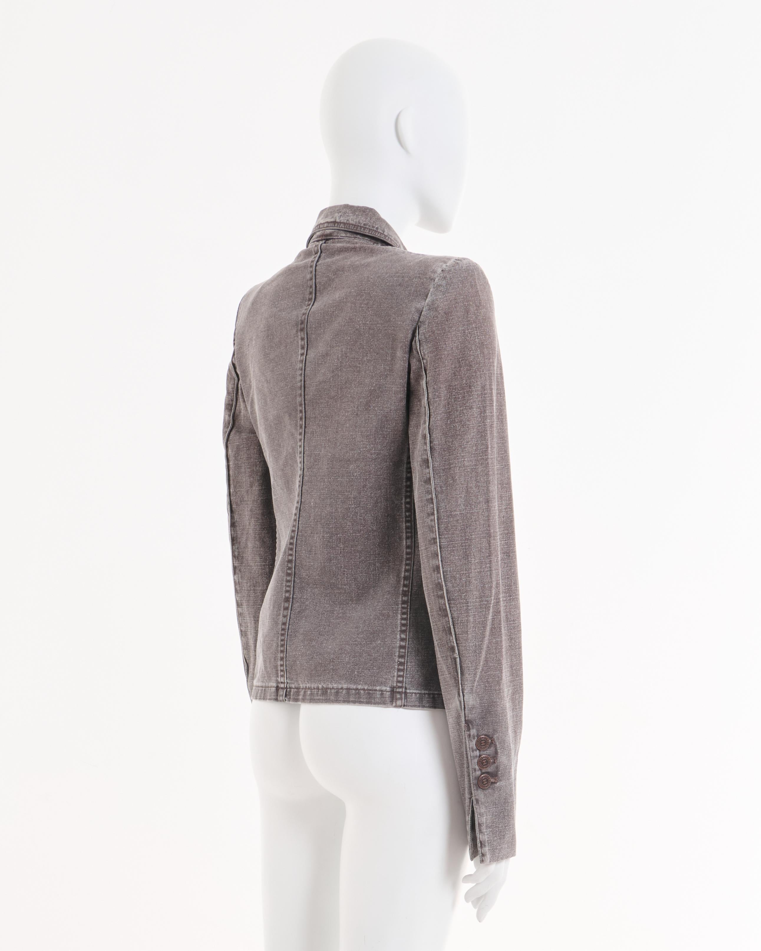 Chanel by Karl Lagerfeld S/S 2002 Brown slater denim jacket In condizioni ottime in vendita a Milano, IT