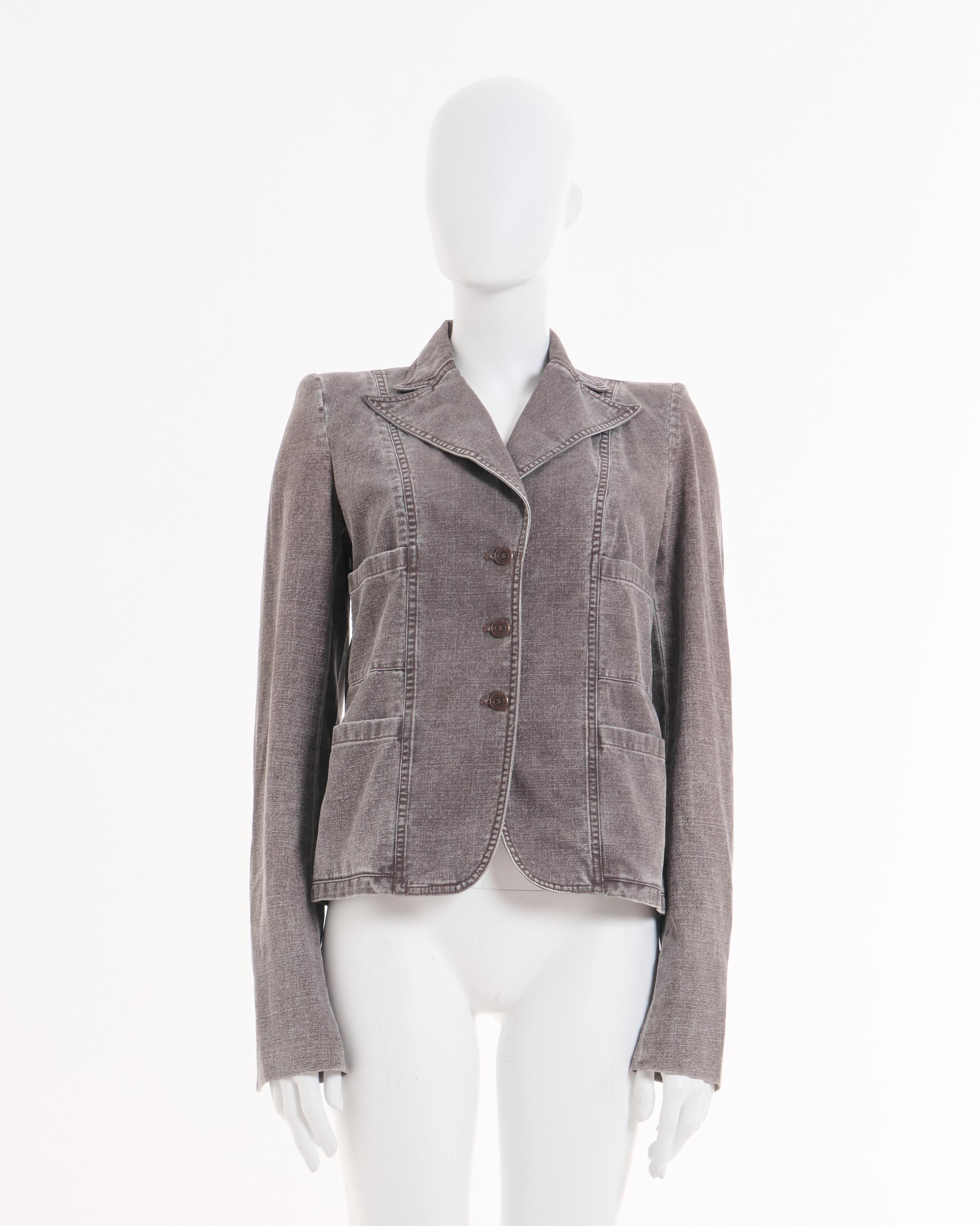 Chanel by Karl Lagerfeld S/S 2002 Brown slater denim jacket in vendita