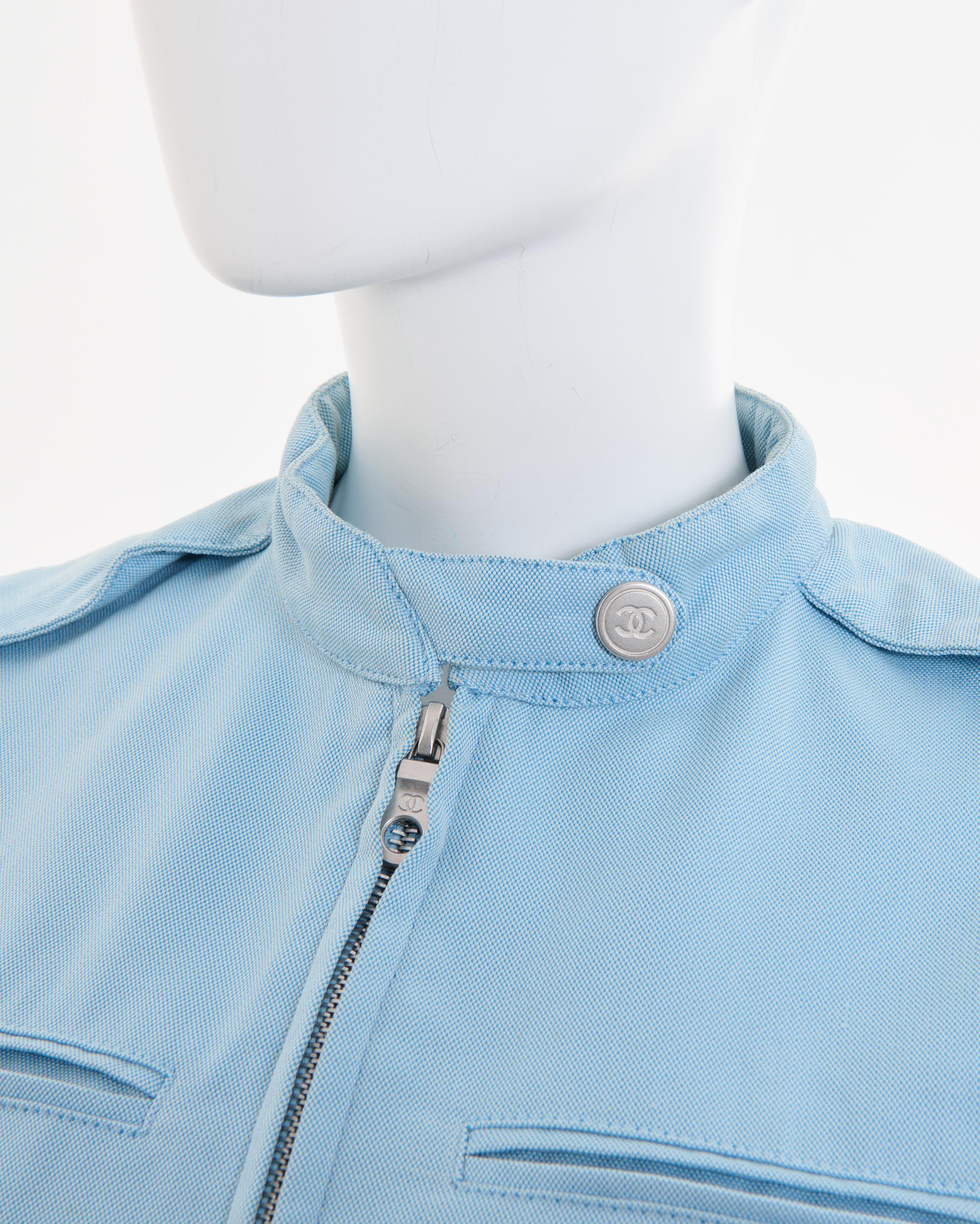 Chanel by Karl Lagerfeld S/S 2002 light blue motorcycle logo vest 6