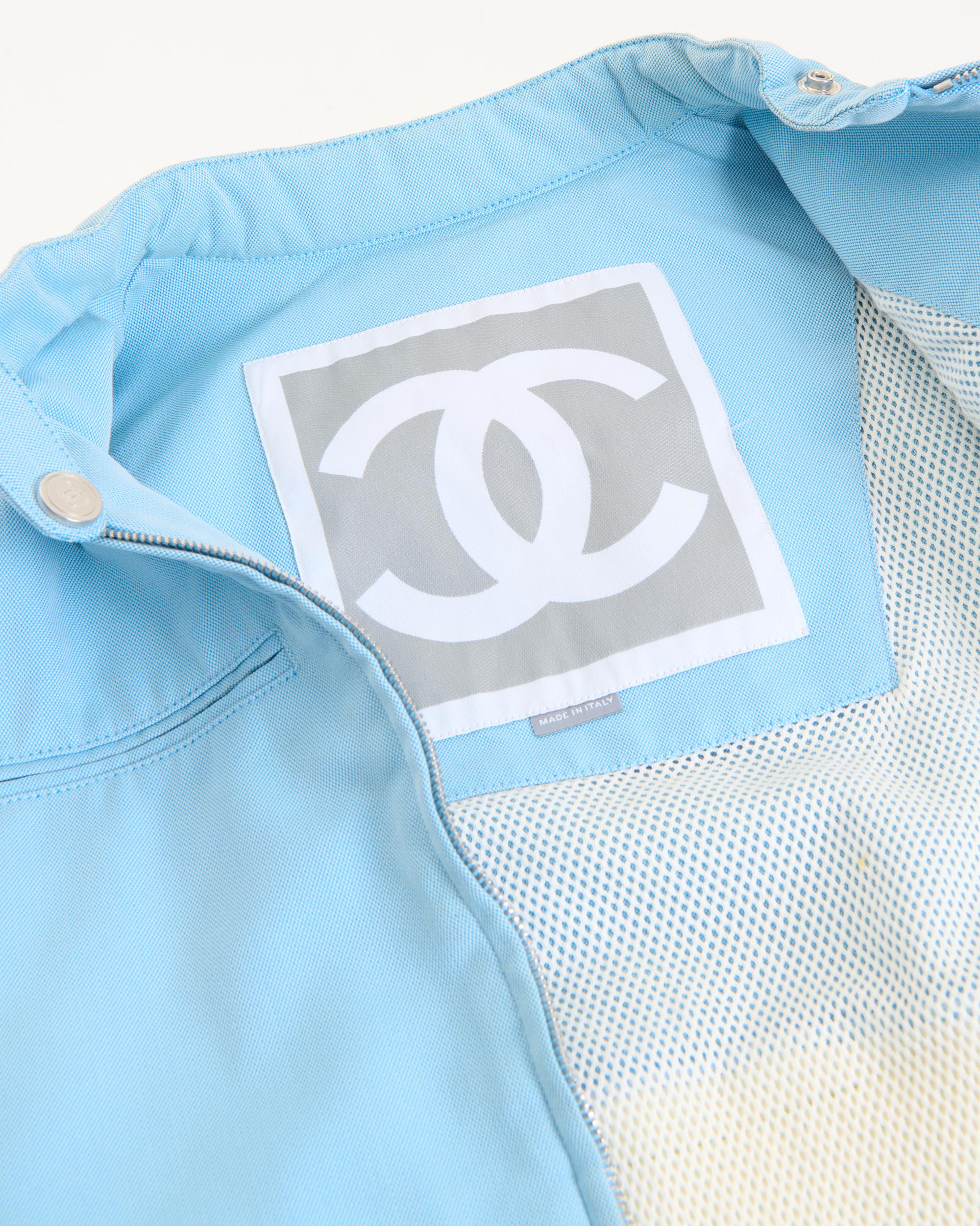 Chanel by Karl Lagerfeld S/S 2002 light blue motorcycle logo vest  8