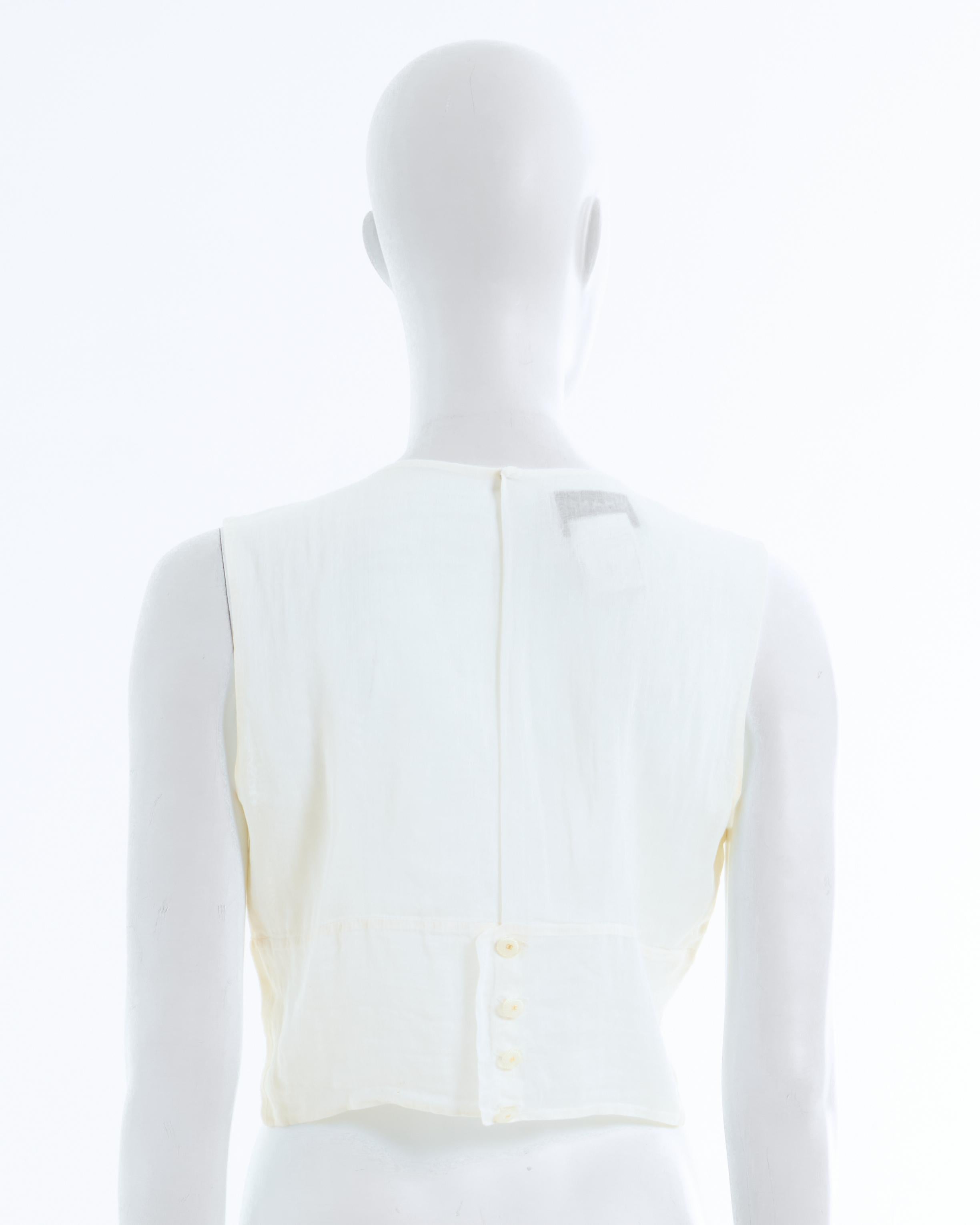 Gray Chanel by Karl Lagerfeld S/S 2002 Off-White silk plated crop top For Sale