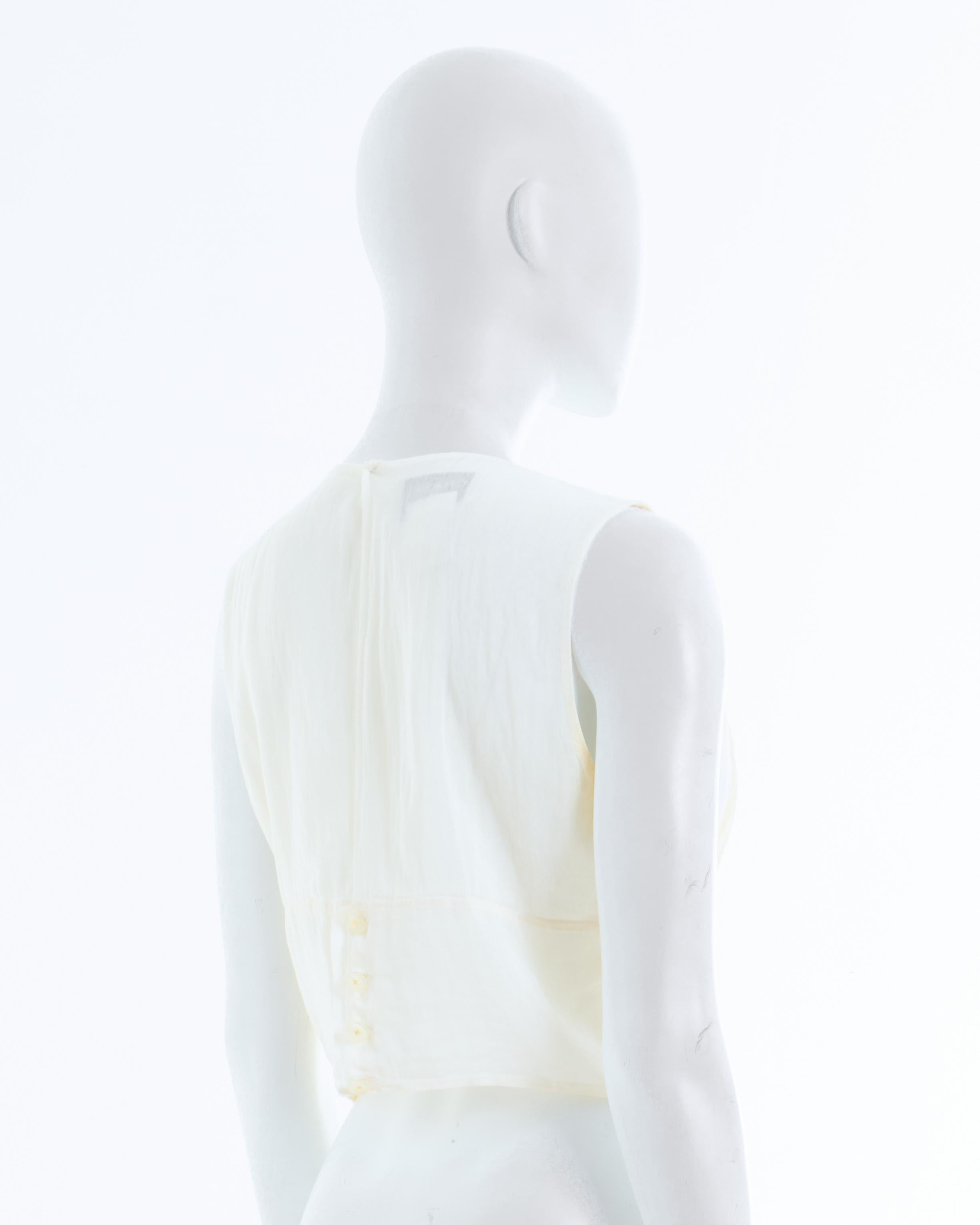 Chanel by Karl Lagerfeld S/S 2002 Off-White silk plated crop top In Excellent Condition For Sale In Milano, IT