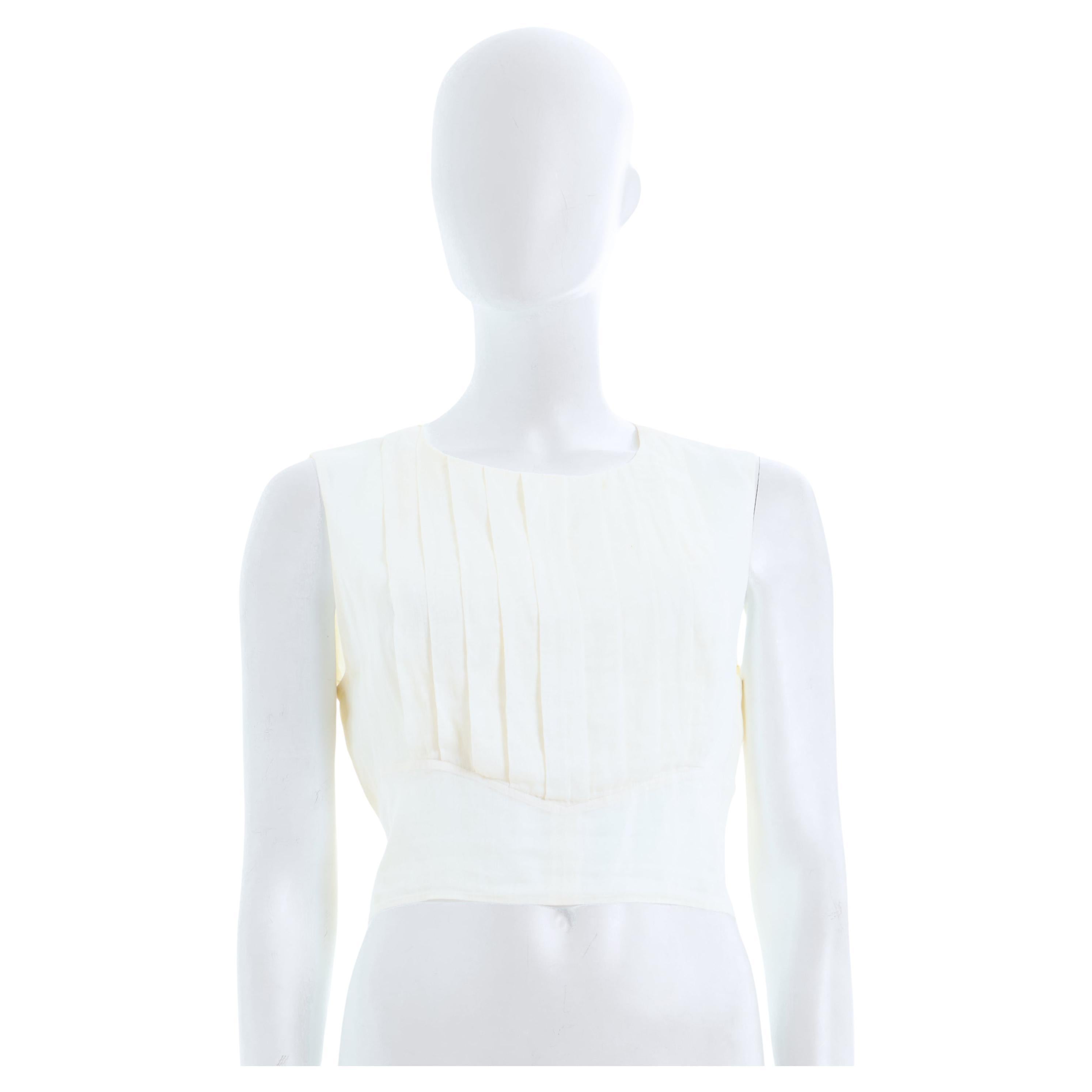 Chanel by Karl Lagerfeld S/S 2002 Off-White silk plated crop top For Sale