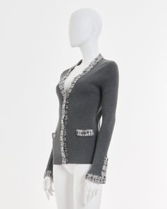 Chanel by Karl Lagerfeld S/S 2004 Grey knit tweed edge cardigan
