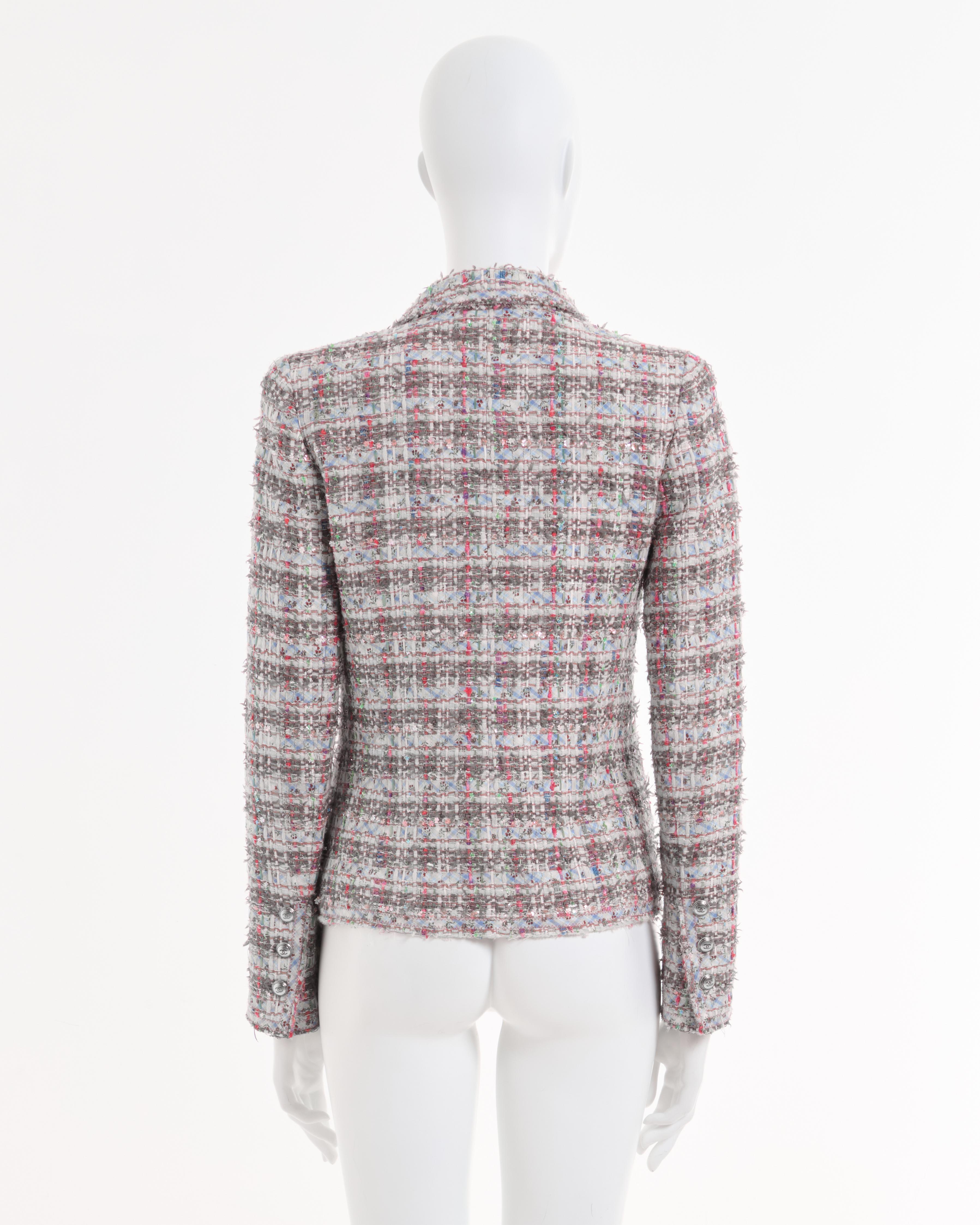 Gray Chanel by Karl Lagerfeld S/S 2005 Veste en boucle à ruban multicolore en vente
