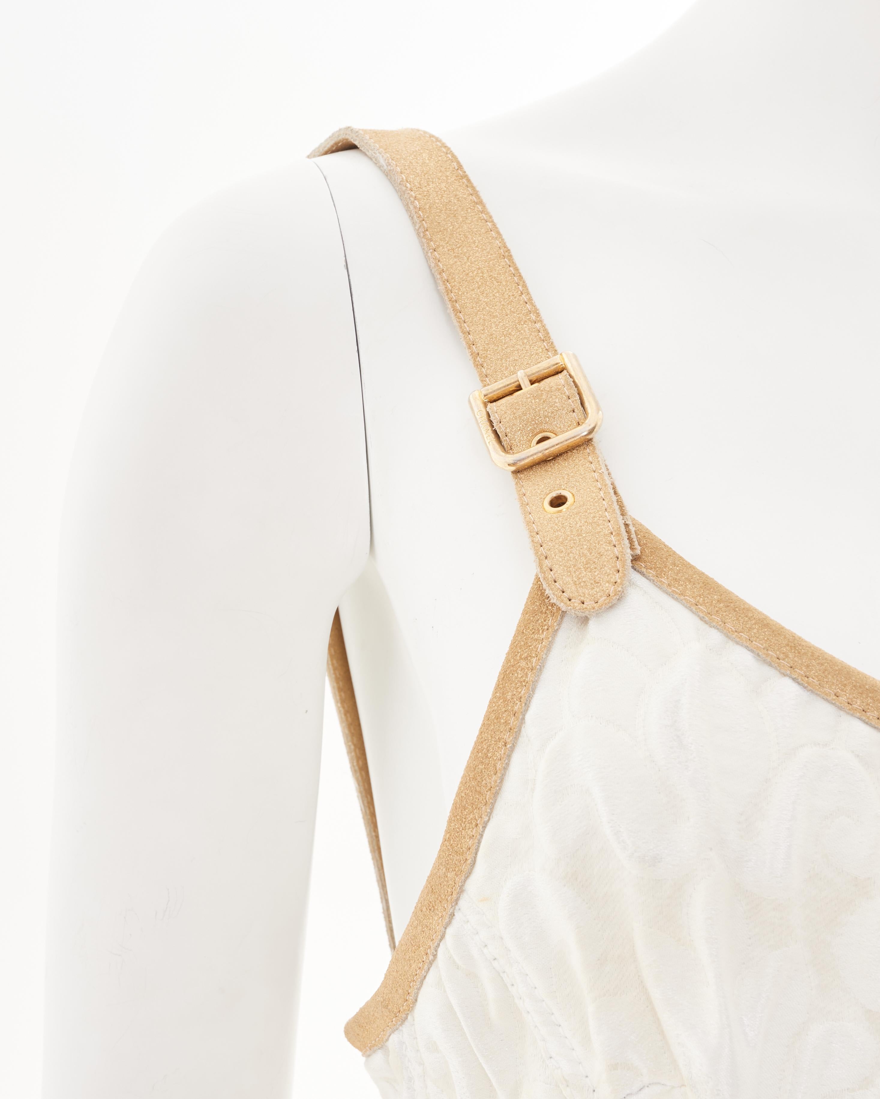 Chanel by Karl Lagerfeld Resort 2013 Dos ouvert blanc cassé garni de cuir doré en vente 2