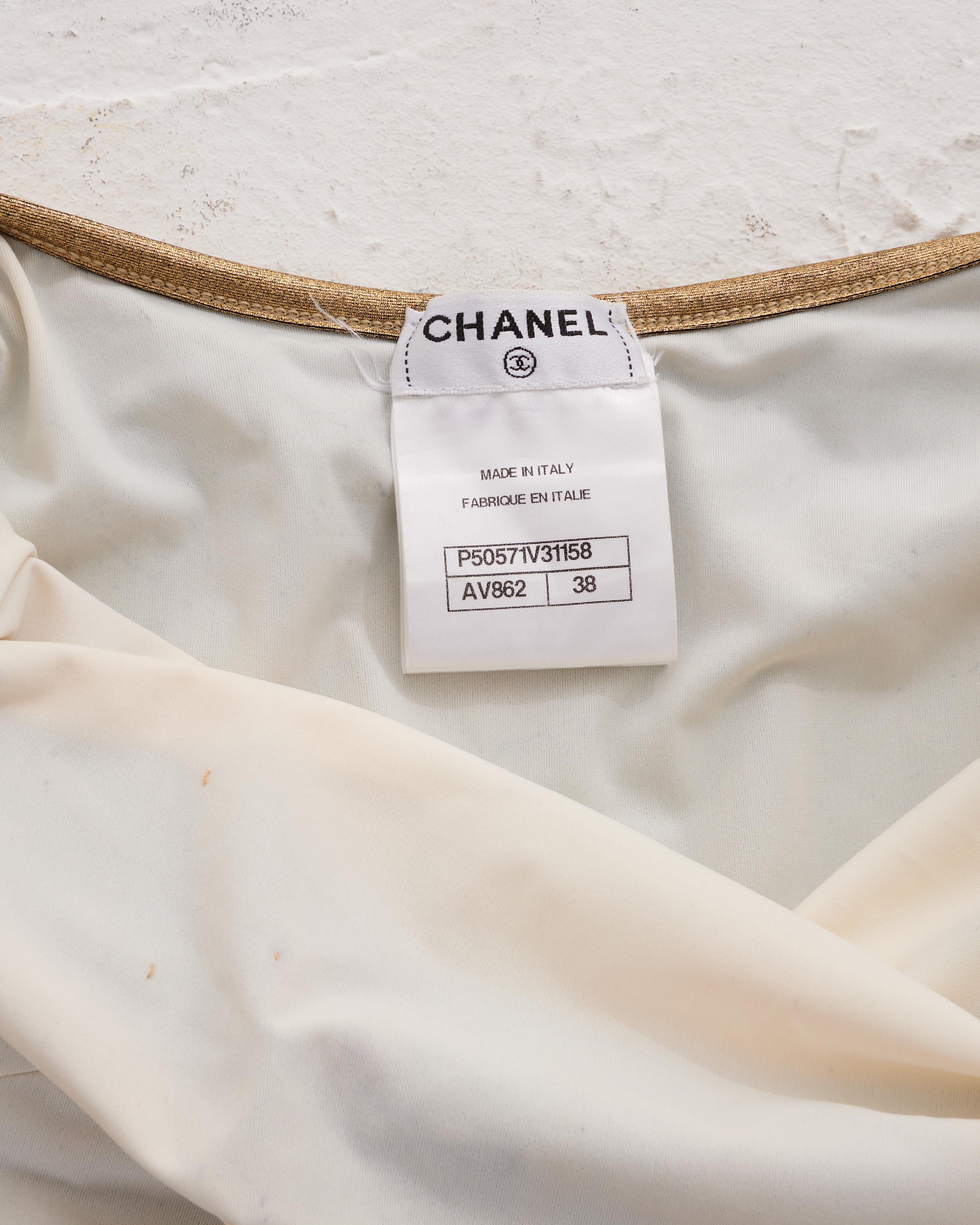 Chanel by Karl Lagerfeld Resort 2013 Dos ouvert blanc cassé garni de cuir doré en vente 4