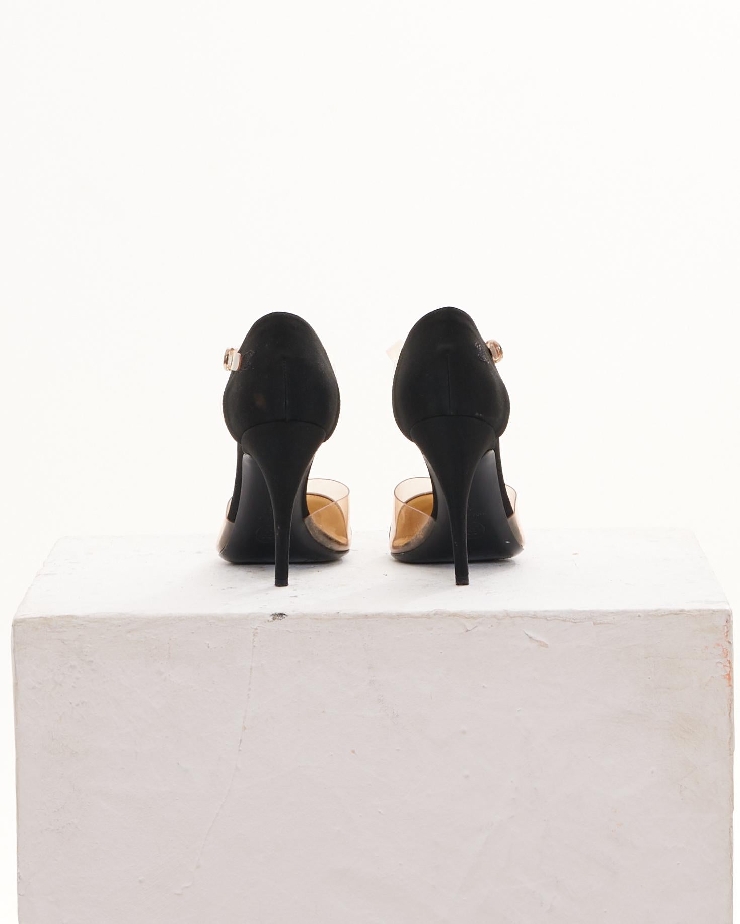 Women's Chanel by Karl Lagerfeld S/S 2013 Chanel Black Fabric and PVC Ankle Strap Pumps For Sale