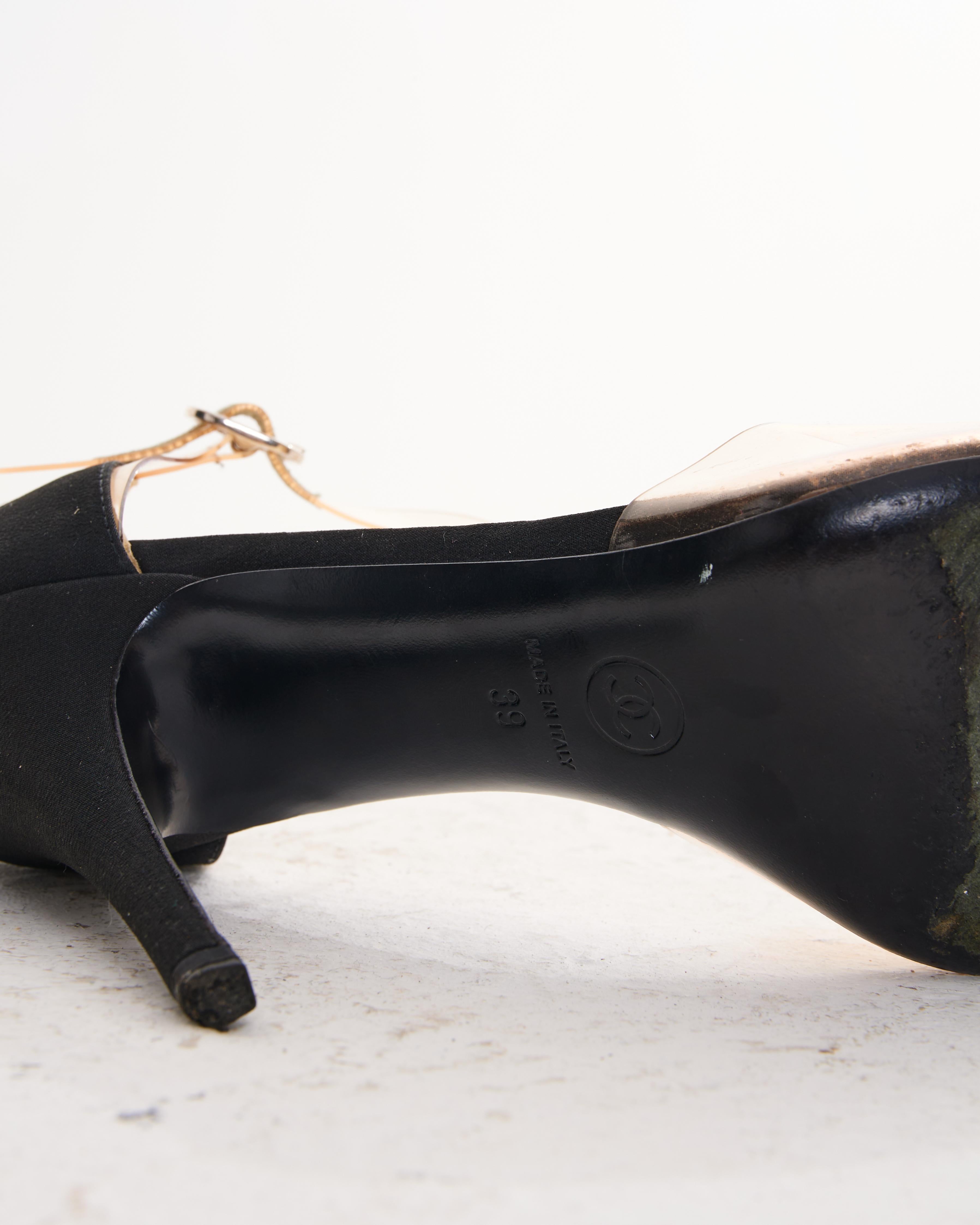 Chanel by Karl Lagerfeld S/S 2013 Chanel Black Fabric and PVC Ankle Strap Pumps For Sale 2
