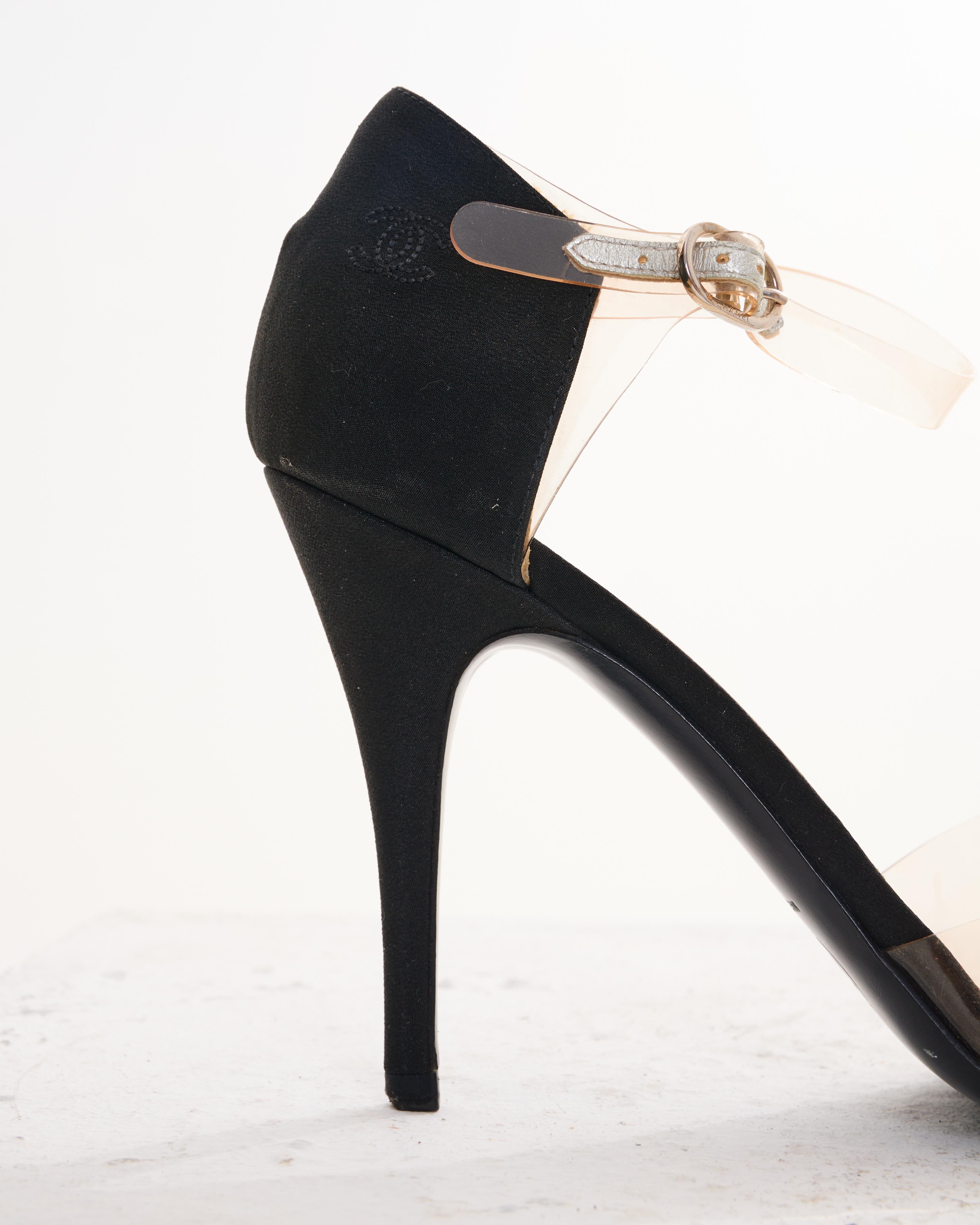 Chanel by Karl Lagerfeld S/S 2013 Chanel Black Fabric and PVC Ankle Strap Pumps For Sale 3