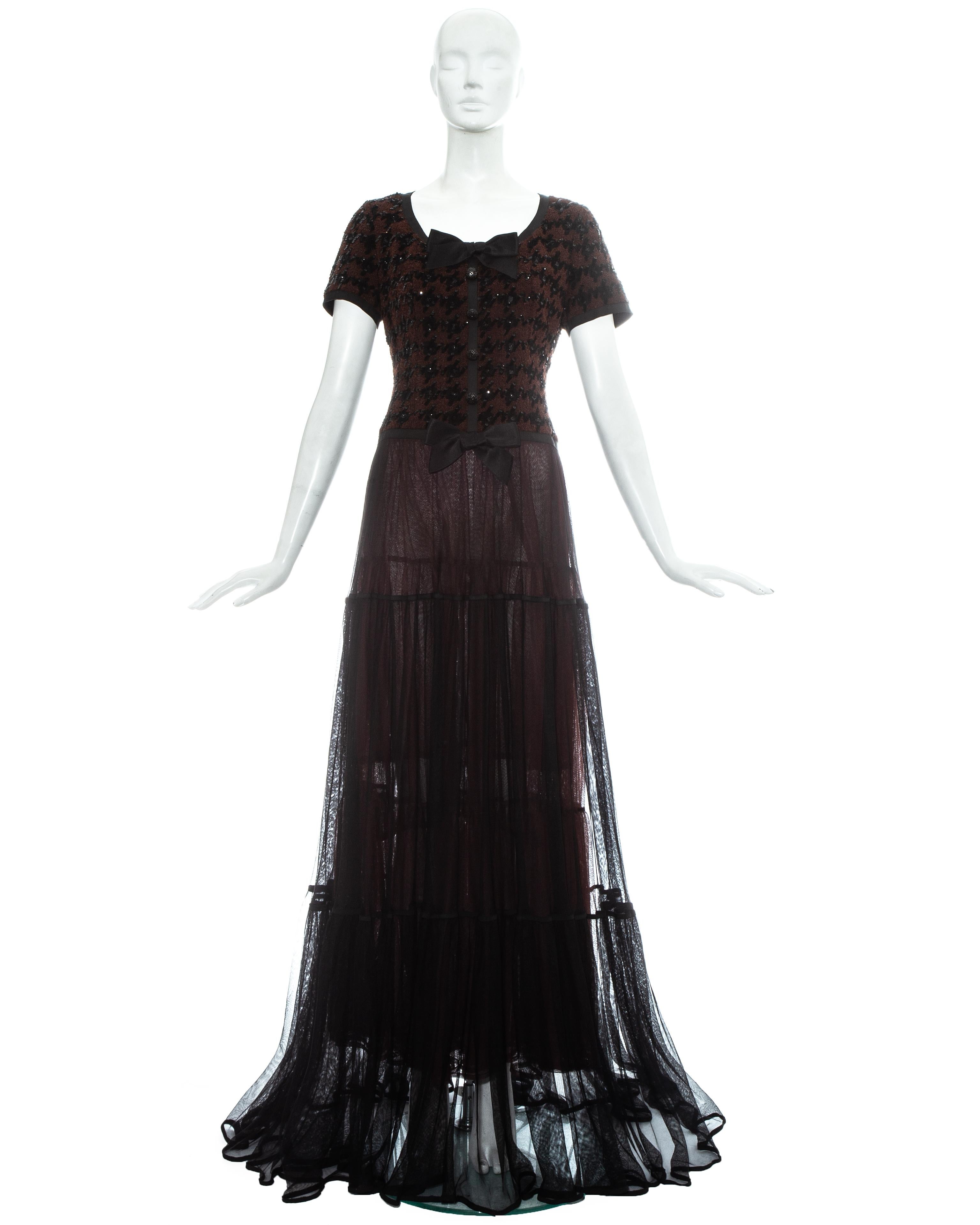 Chanel by Karl Lagerfeld sequin bouclé and silk tulle evening dress, fw 1991 In Excellent Condition For Sale In London, London