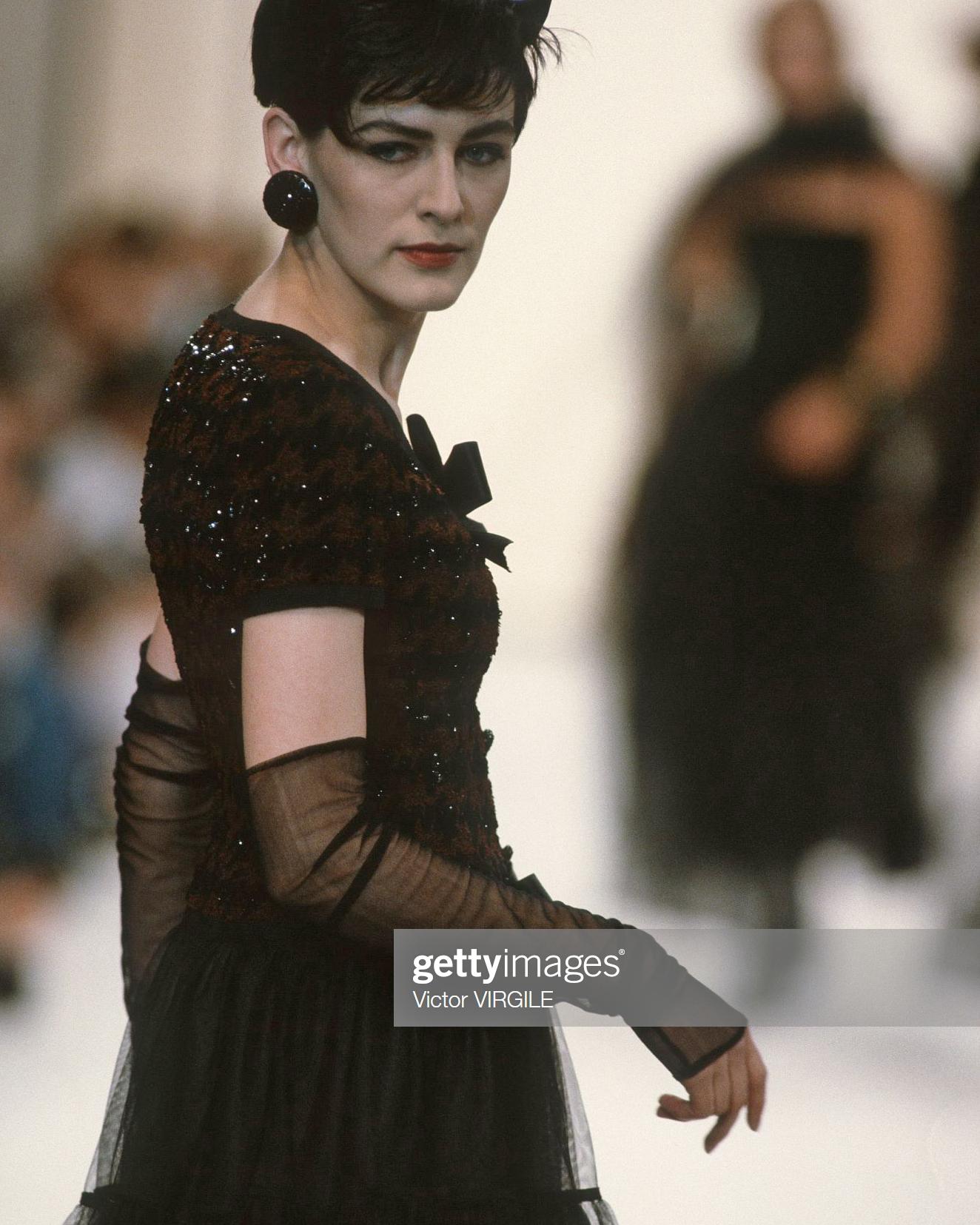 Chanel by Karl Lagerfeld sequin bouclé and silk tulle evening dress, fw 1991 For Sale 1