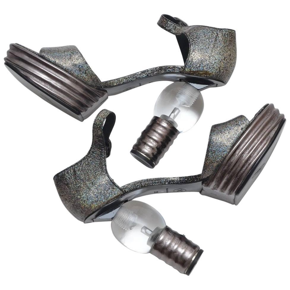 Chanel by Karl Lagerfeld Sequined Goatskin Light Bulb Heels, 2008