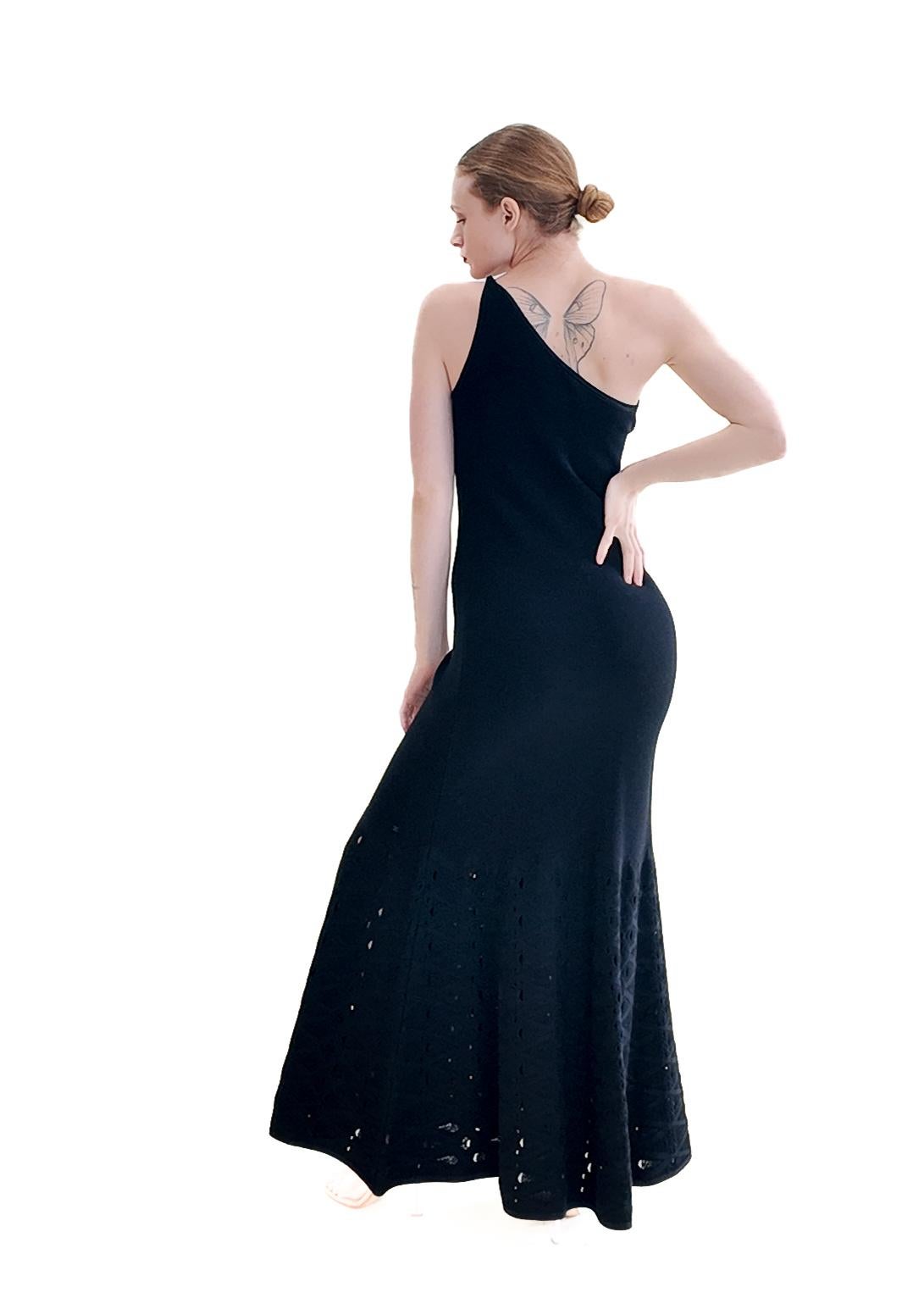 Women's Chanel by Karl Lagerfeld Spring 2012 Black Knit One Shoulder Gown with Knit Cuto For Sale