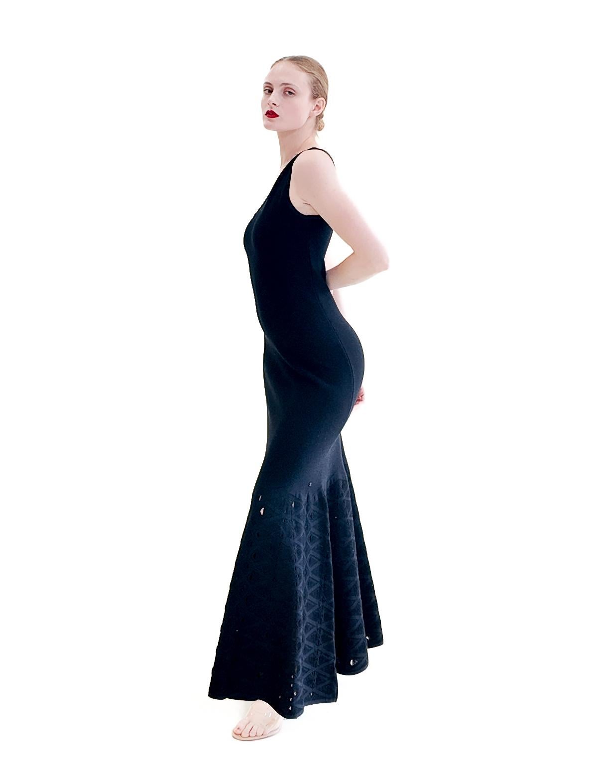 Chanel by Karl Lagerfeld Spring 2012 Black Knit One Shoulder Gown with Knit Cuto For Sale 1