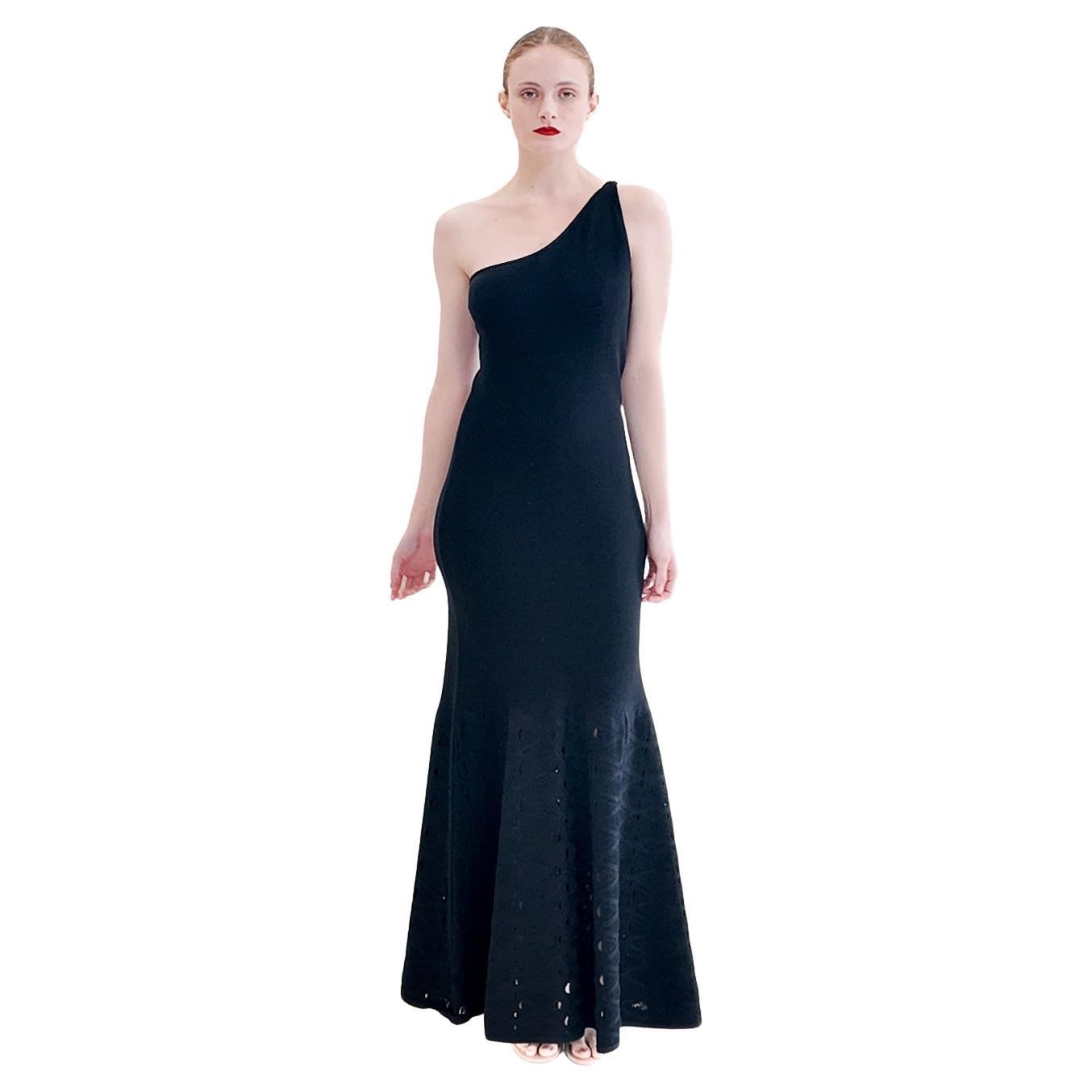 Chanel by Karl Lagerfeld Spring 2012 Black Knit One Shoulder Gown with Knit Cuto For Sale