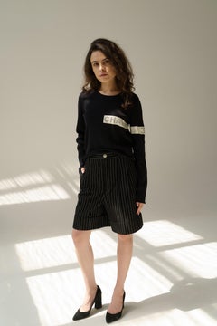 Chanel by Karl Lagerfeld Vintage 08P CC Mark Logo geripptes Pullover-Top