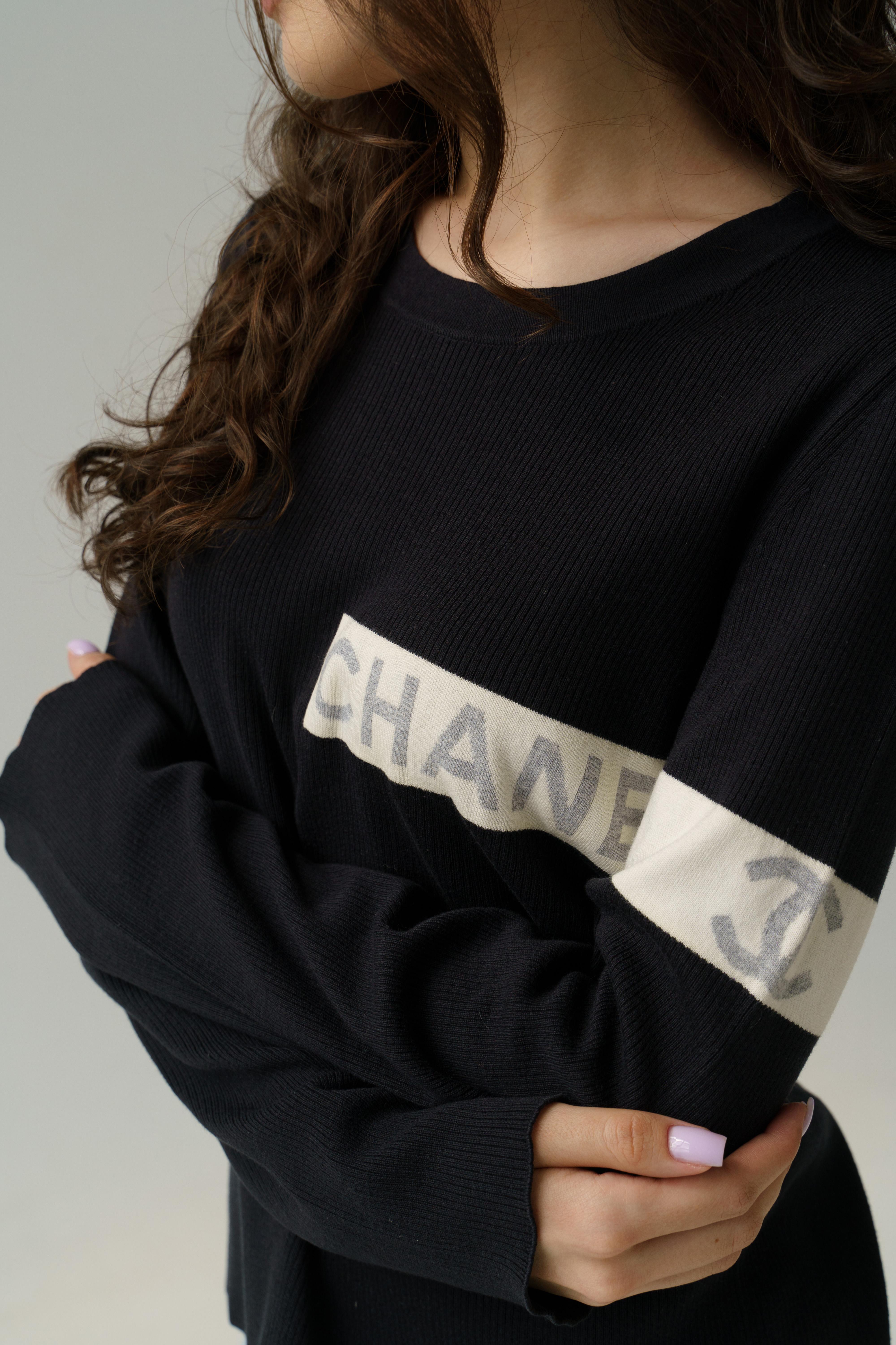 Black Chanel by Karl Lagerfeld Vintage 08P CC Mark Logo Ribbed Sweater Top