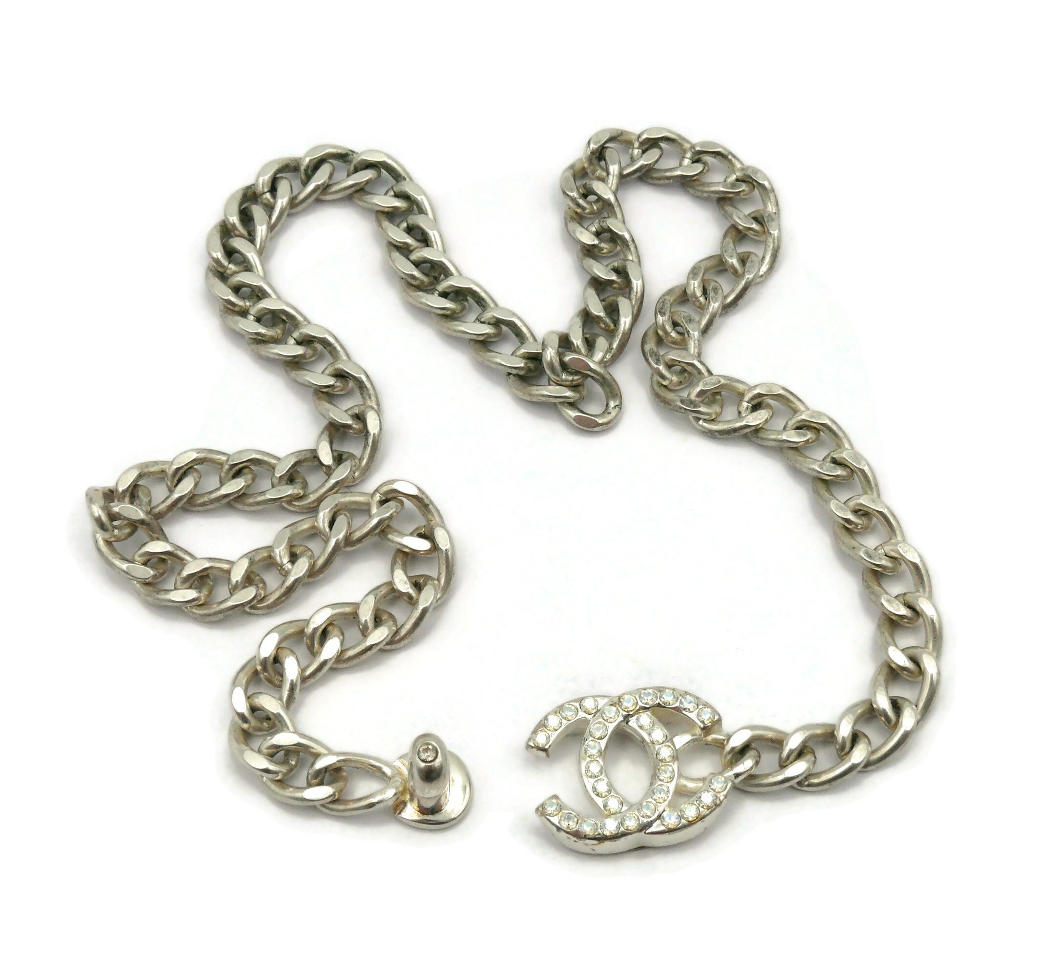 CHANEL by KARL LAGERFELD Vintage 1996 Silver Tone Jewelled Turn-Lock Necklace For Sale 7