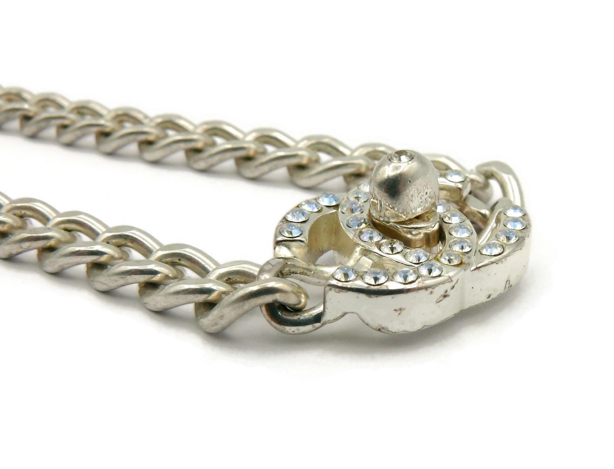 CHANEL by KARL LAGERFELD Vintage 1996 Silver Tone Jewelled Turn-Lock Necklace For Sale 10