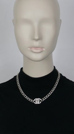 CHANEL by KARL LAGERFELD Vintage 1996 Silver Tone Jewelled Turn-Lock Necklace