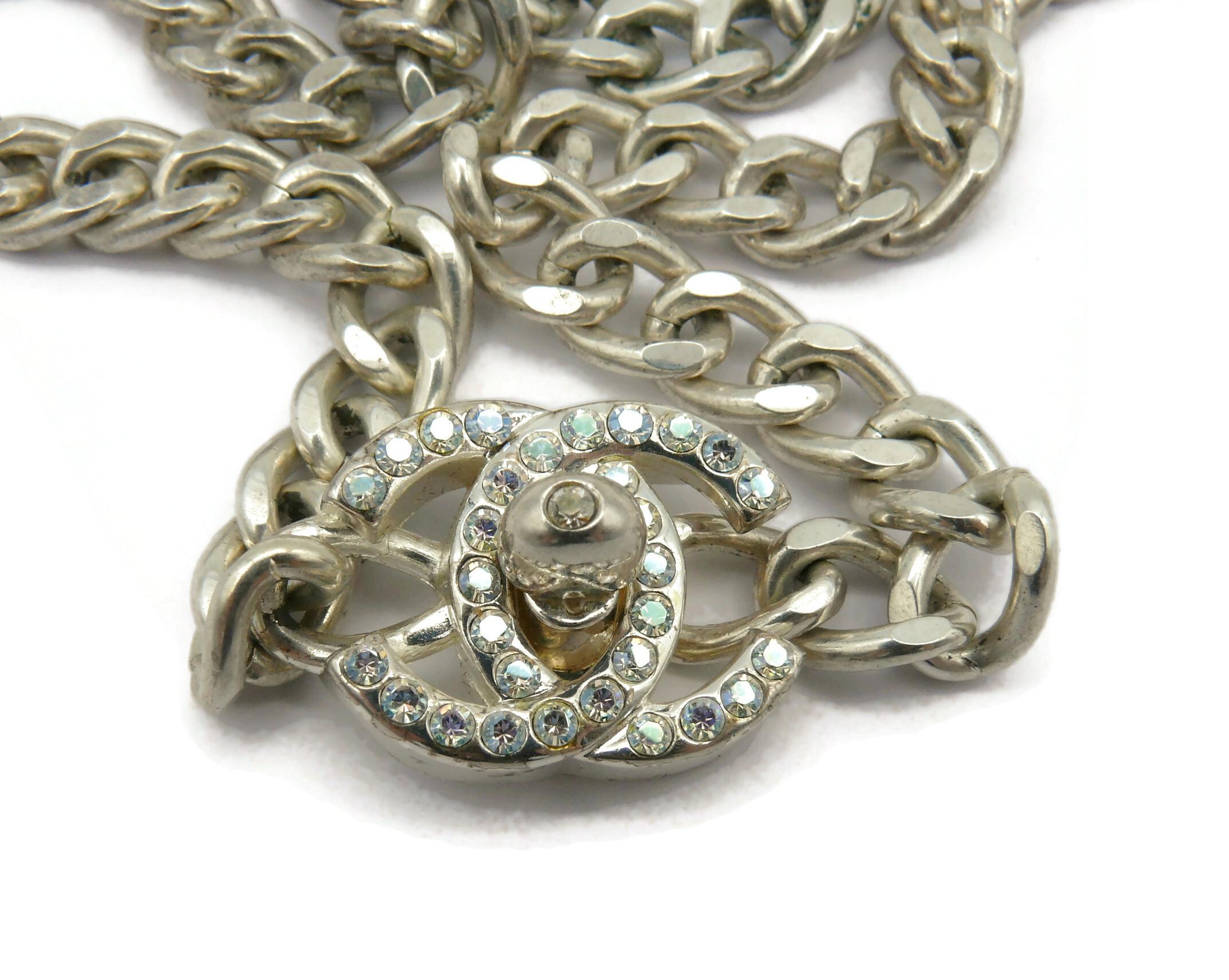 CHANEL by KARL LAGERFELD Vintage 1996 Silver Tone Jewelled Turn-Lock Necklace For Sale 2