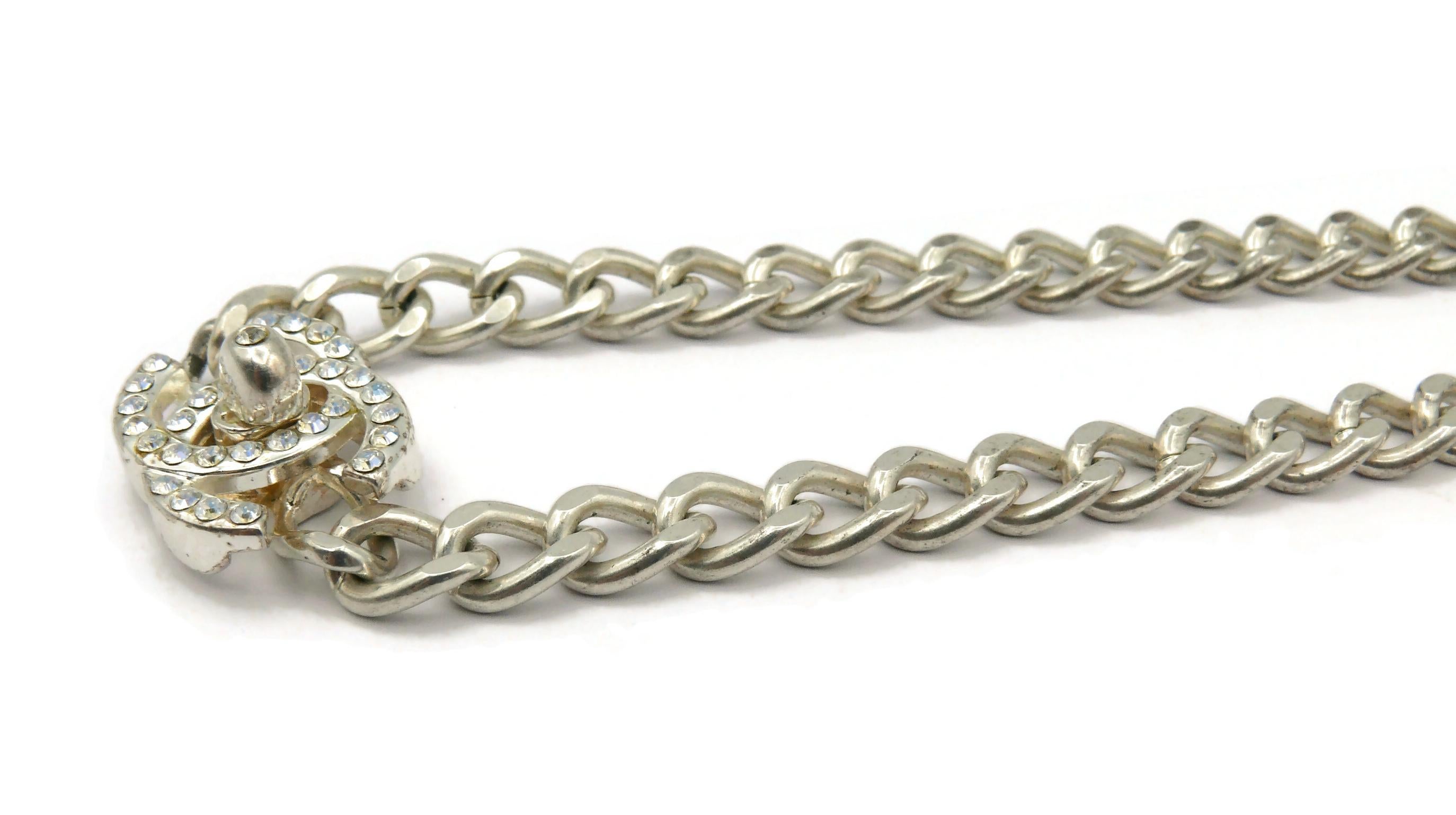 CHANEL by KARL LAGERFELD Vintage 1996 Silver Tone Jewelled Turn-Lock Necklace For Sale 3