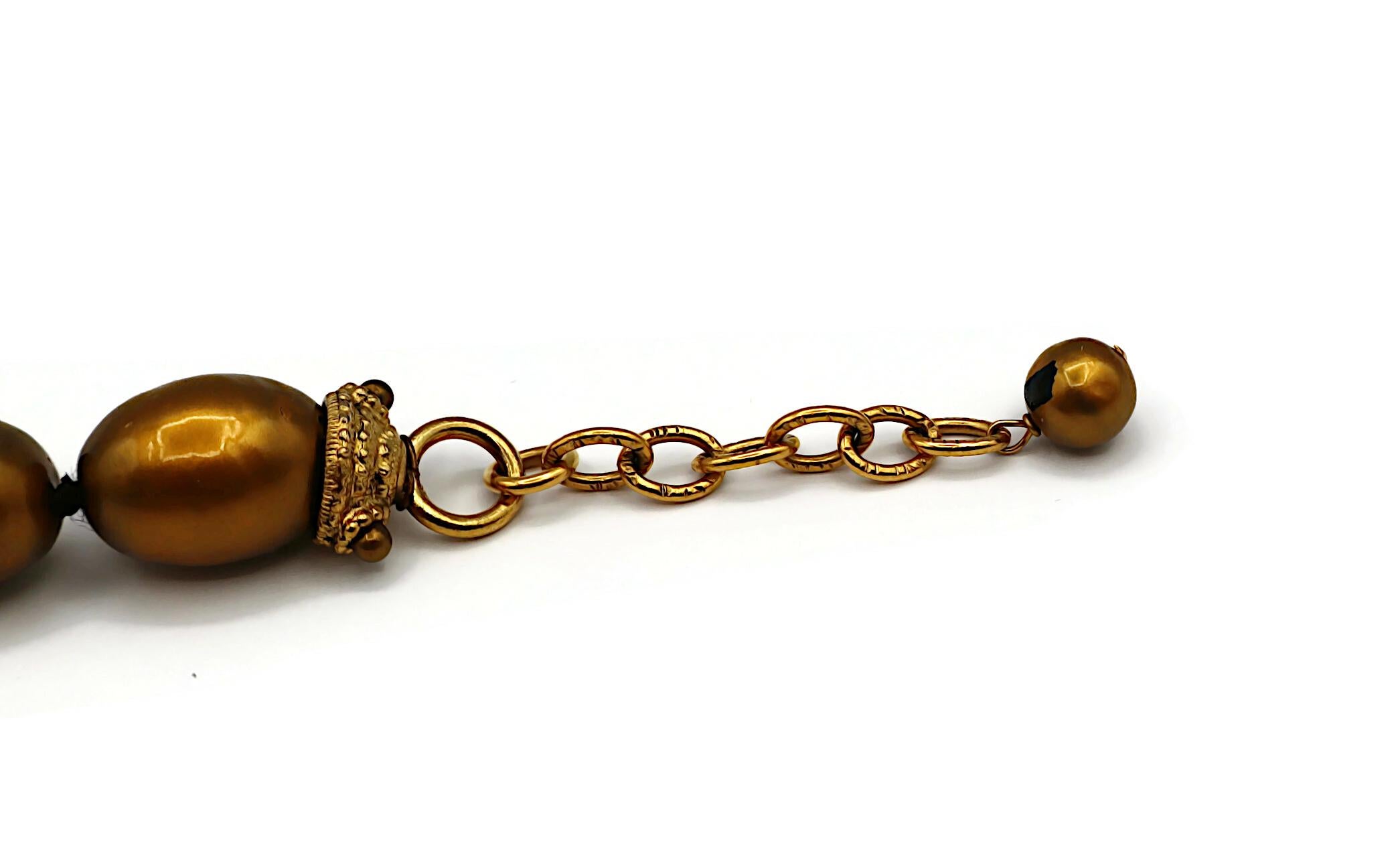 CHANEL by KARL LAGERFELD Vintage Bronze Tone Faux Pearl Necklace, 1999 For Sale 7