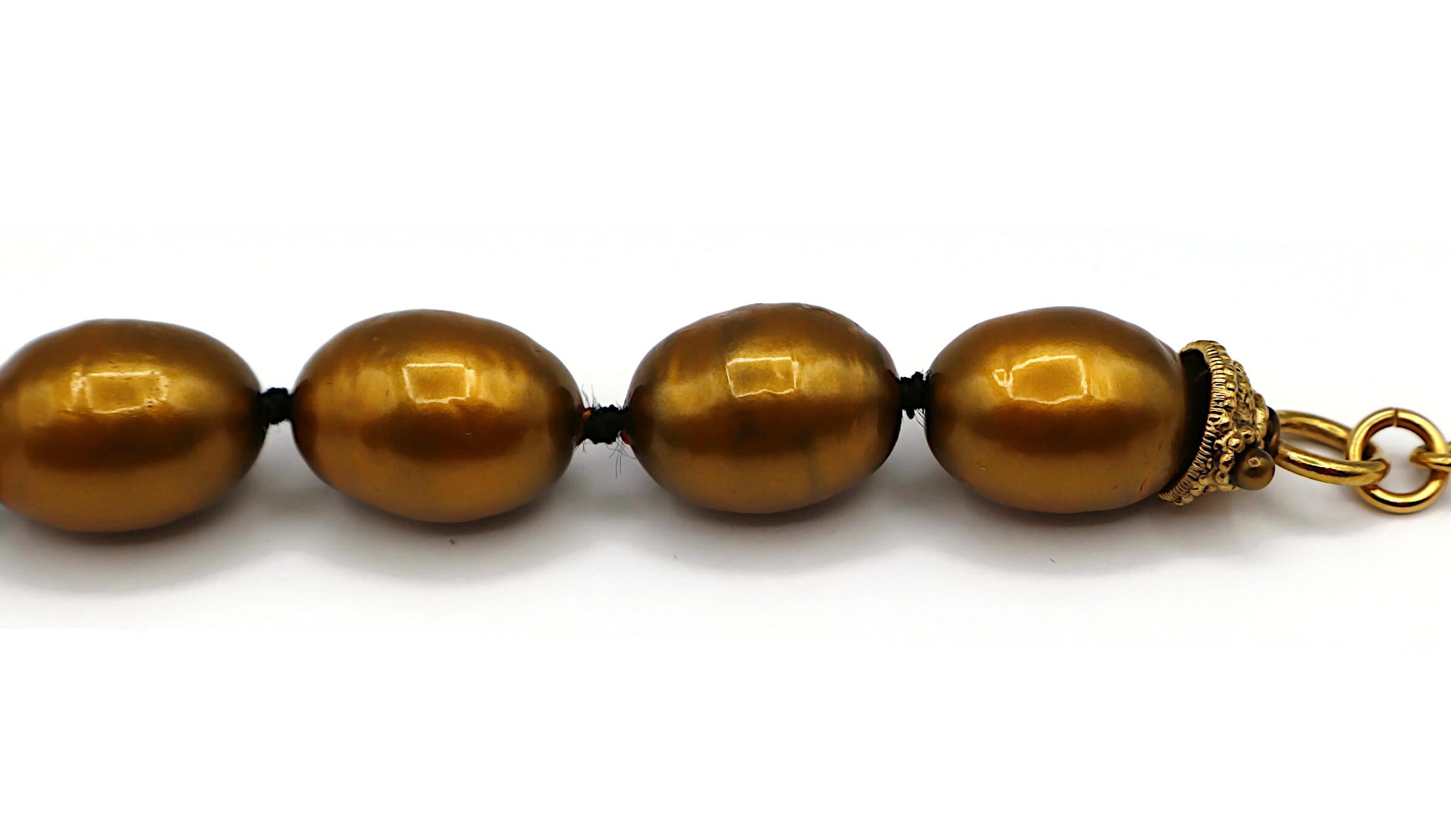 CHANEL by KARL LAGERFELD Vintage Bronze Tone Faux Pearl Necklace, 1999 For Sale 2