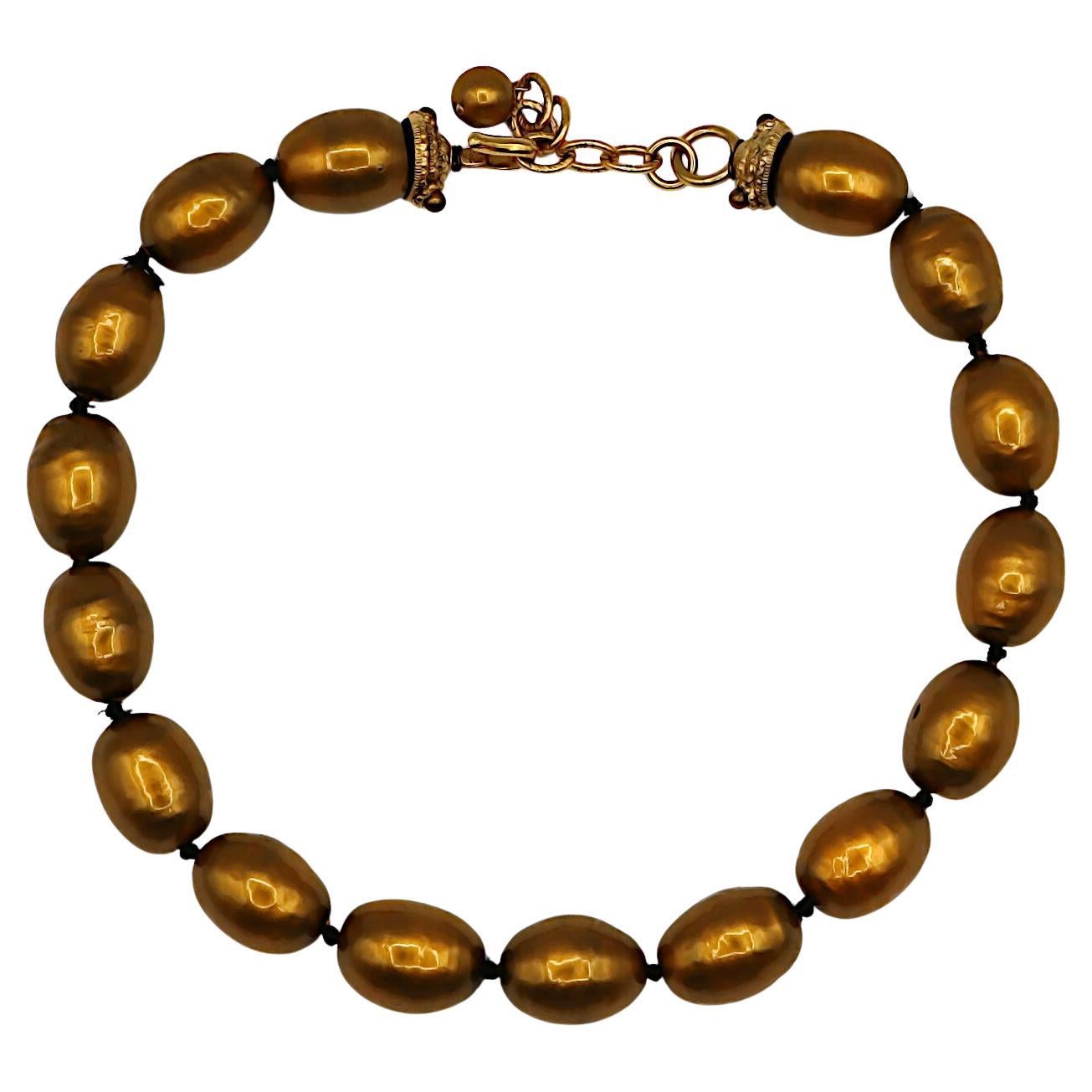 CHANEL by KARL LAGERFELD Vintage Bronze Tone Faux Pearl Necklace, 1999 For Sale
