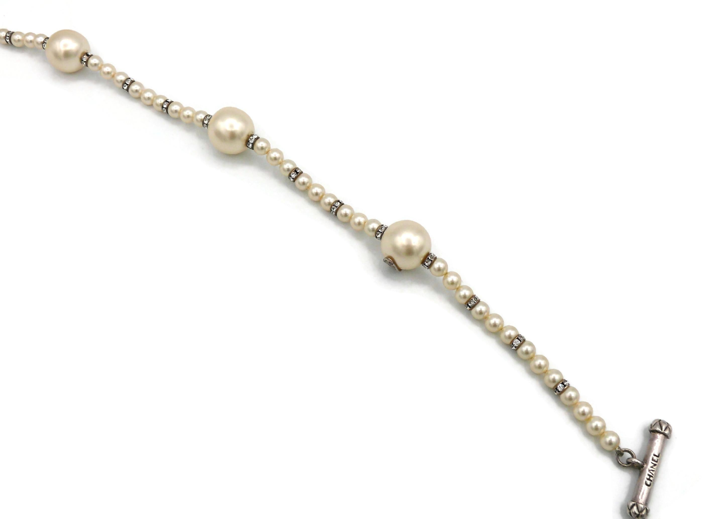 CHANEL by KARL LAGERFELD Vintage Faux Pearl and Crystal Necklace, Fall 1993 For Sale 8