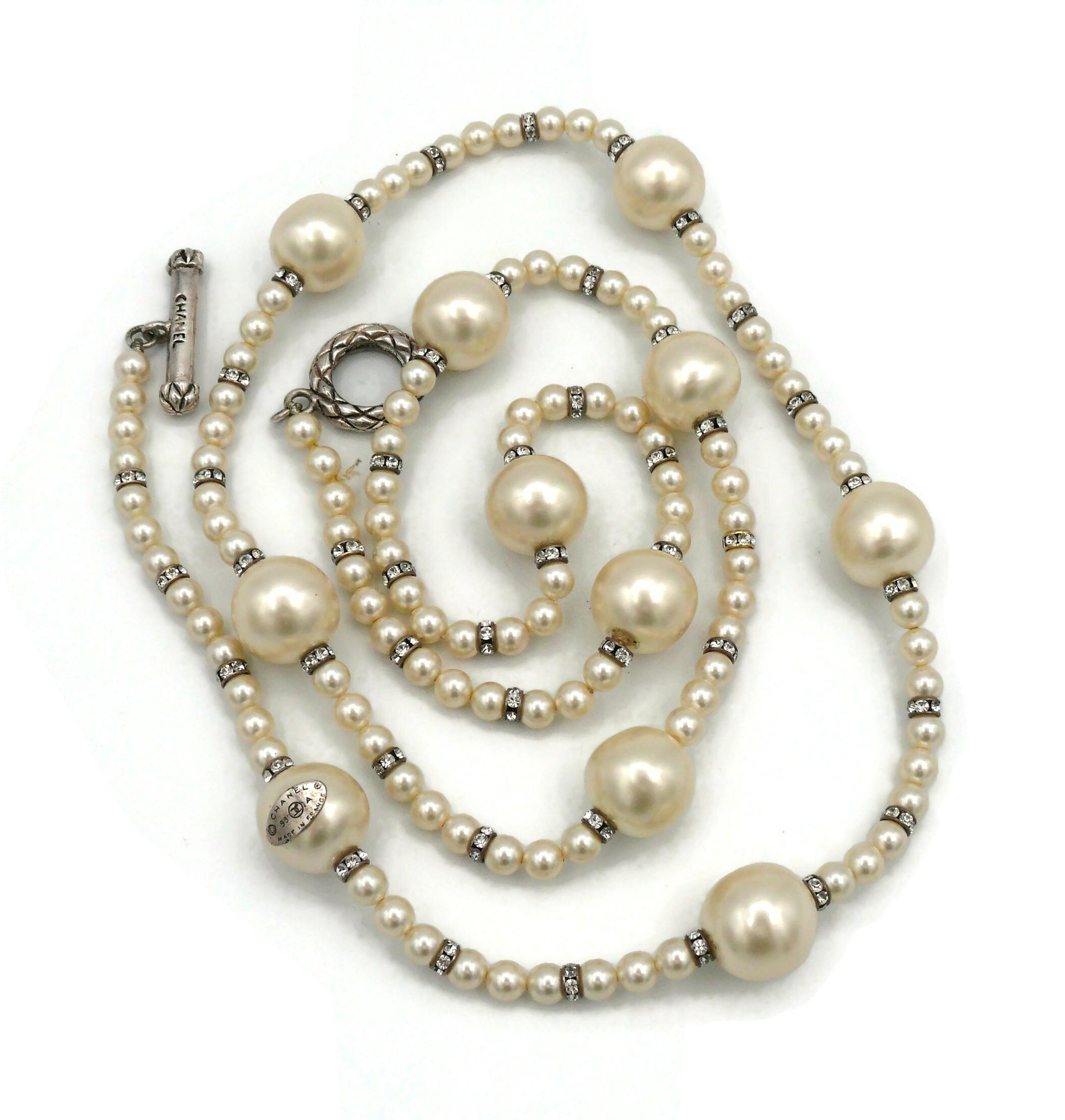 CHANEL by KARL LAGERFELD Vintage Faux Pearl and Crystal Necklace, Fall 1993 For Sale 10