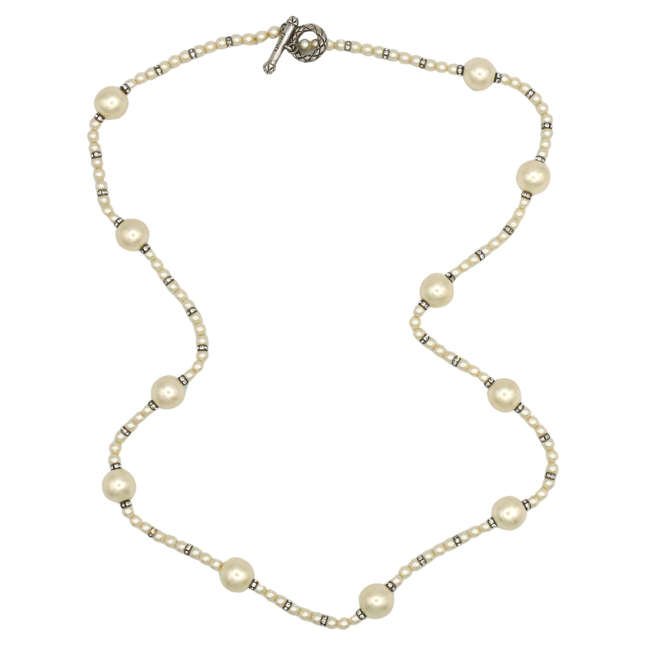 CHANEL by KARL LAGERFELD Vintage Faux Pearl and Crystal Necklace, Fall 1993 For Sale