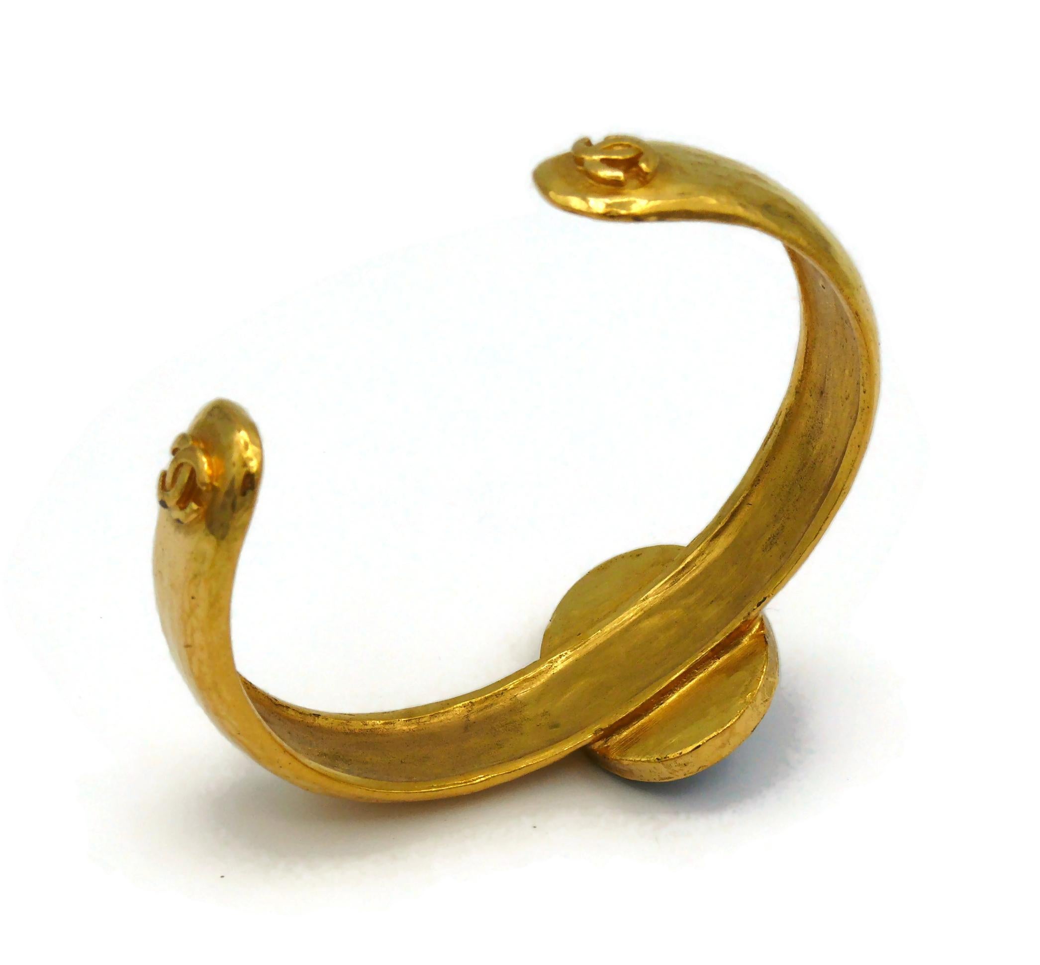 CHANEL by KARL LAGERFELD Vintage Gold Tone Blue Stone Bangle Bracelet, Fall 1996 For Sale 5