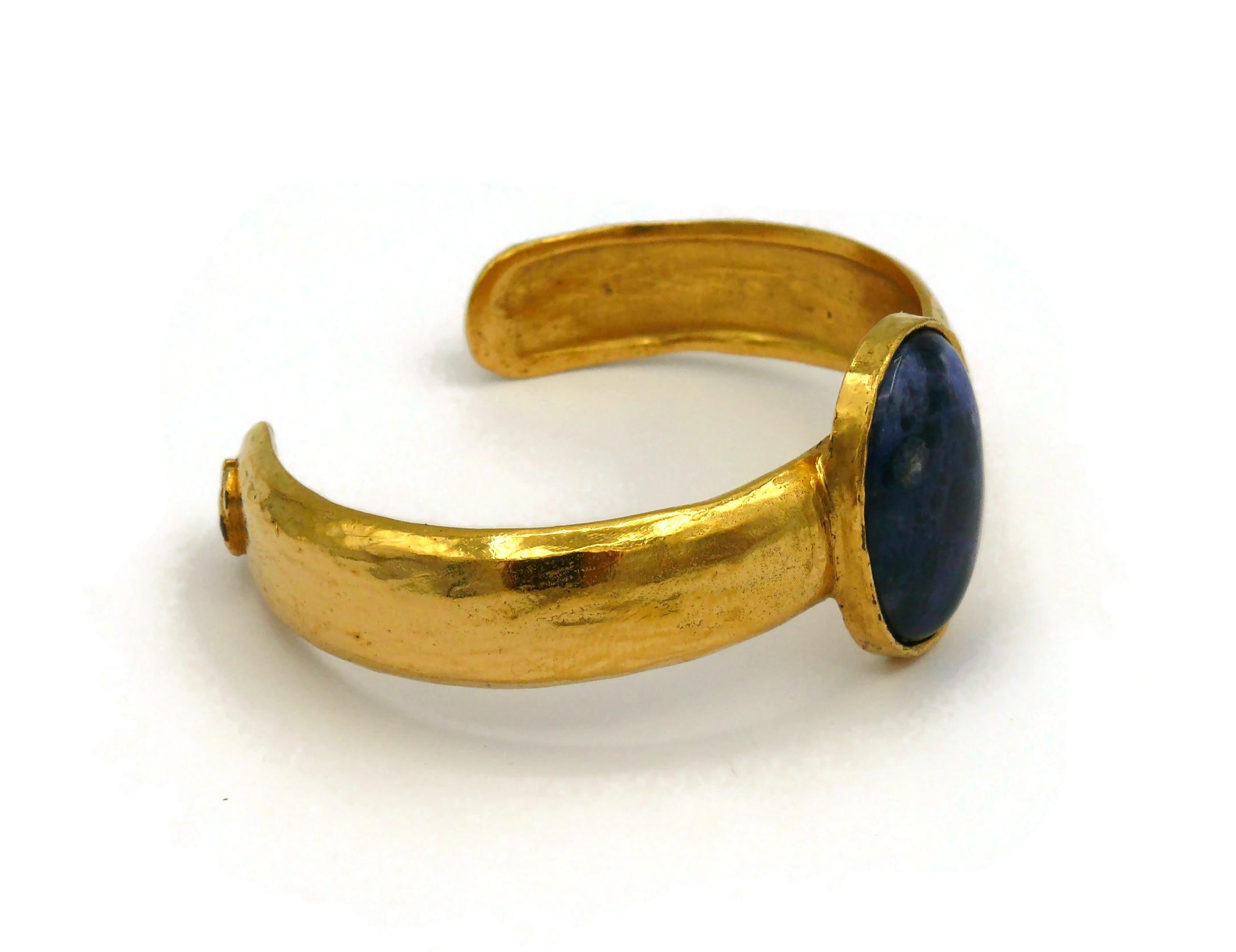 Women's CHANEL by KARL LAGERFELD Vintage Gold Tone Blue Stone Bangle Bracelet, Fall 1996 For Sale