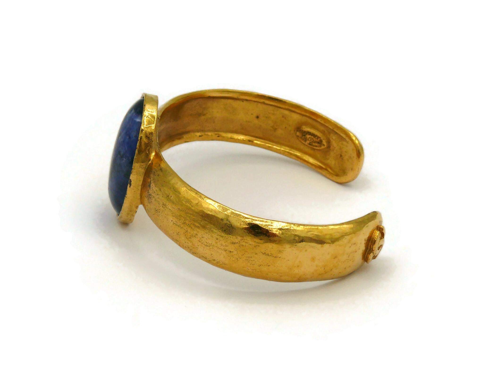 CHANEL by KARL LAGERFELD Vintage Gold Tone Blue Stone Bangle Bracelet, Fall 1996 For Sale 1