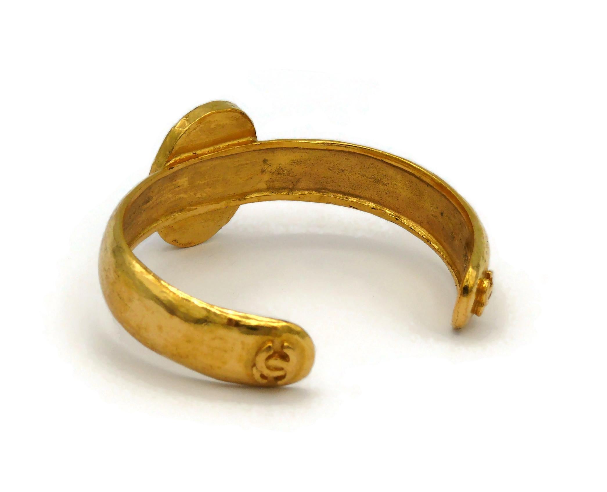 CHANEL by KARL LAGERFELD Vintage Gold Tone Blue Stone Bangle Bracelet, Fall 1996 For Sale 3